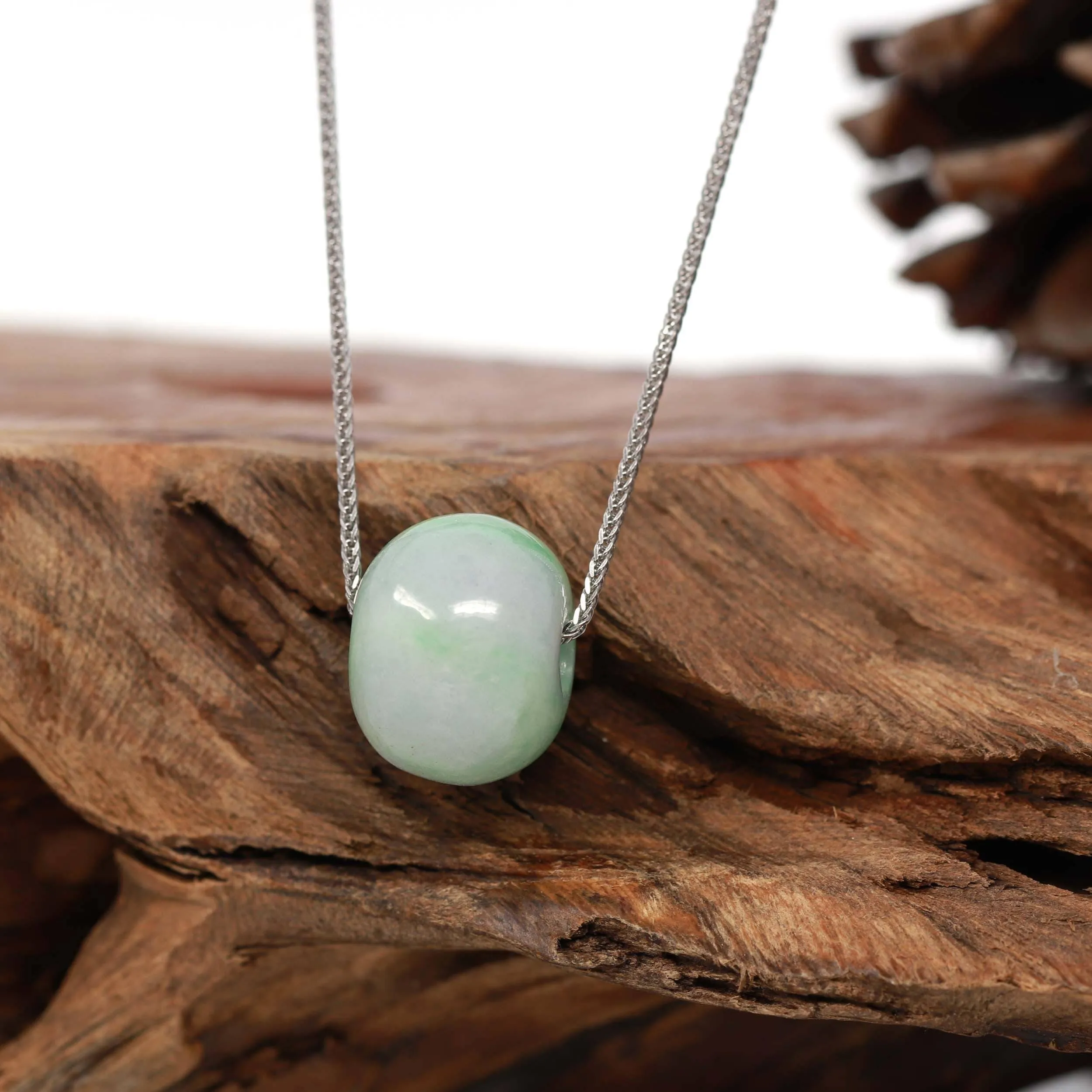Baikalla™ "Good Luck Button" Necklace Real Lavender-Green Jade Lucky TongTong Pendant Necklace