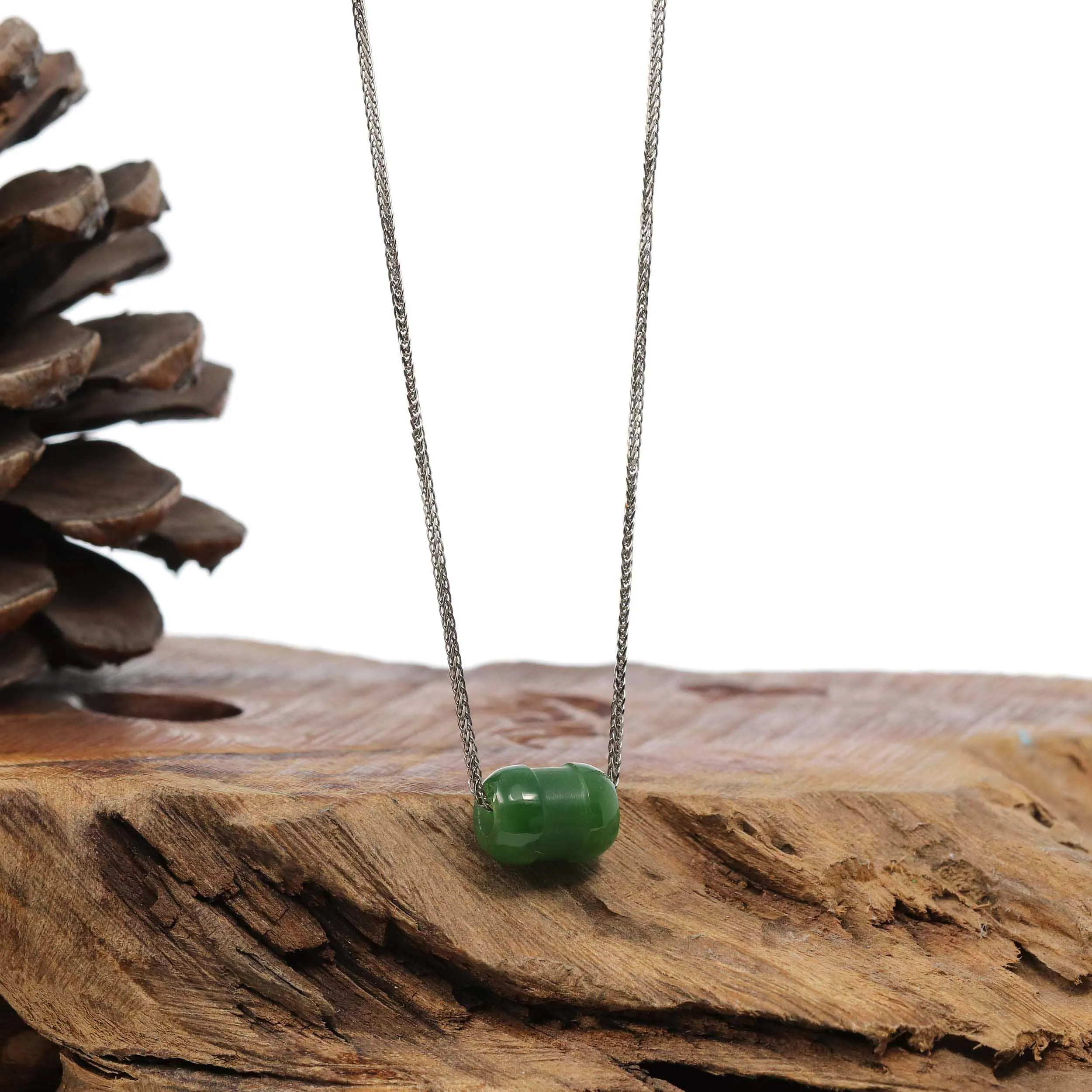 Baikalla™ "Good Luck Button" Nephrite Green Jade Lucky TongTong Pendant Necklace