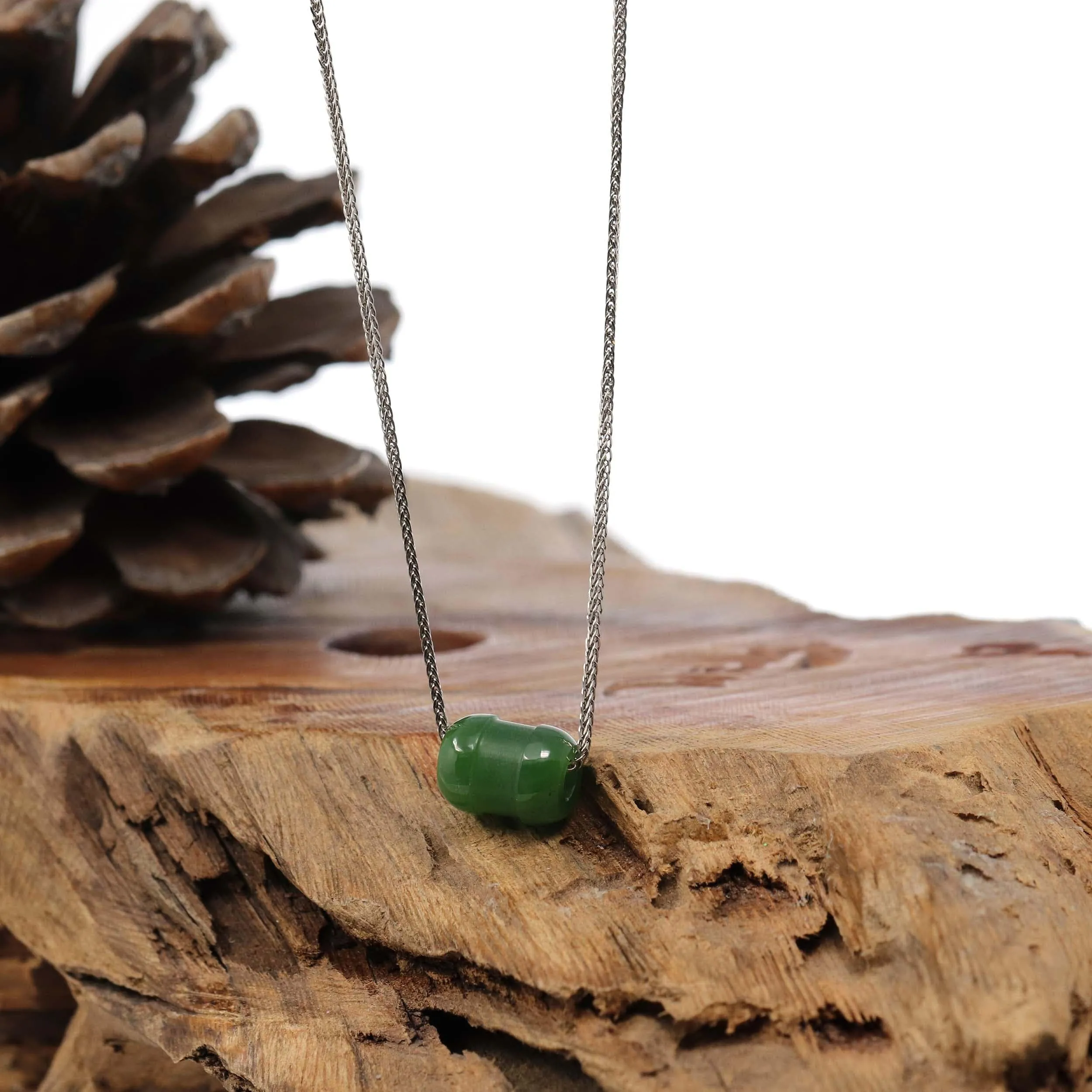 Baikalla™ "Good Luck Button" Nephrite Green Jade Lucky TongTong Pendant Necklace
