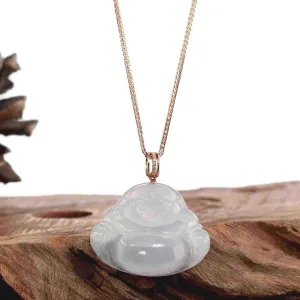 Baikalla "Laughing Buddha" 18k Rose Gold Genuine Ice Jadeite Jade with Diamonds Bail