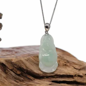 Baikalla™ "Laughing Buddha" Genuine Green Jadeite Jade Buddha Pendant Necklace With Strong Silver  Bail