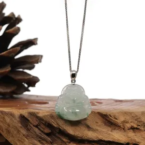 Baikalla™ "Laughing Buddha" Genuine Ice Blue-green Jadeite Buddha Pendant Necklace