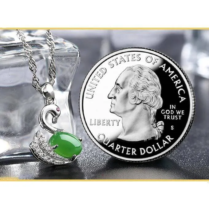 Baikalla™ "Love Swan" Genuine Nephrite Green Jade Swan Pendant Necklace with Tourmaline & CZ