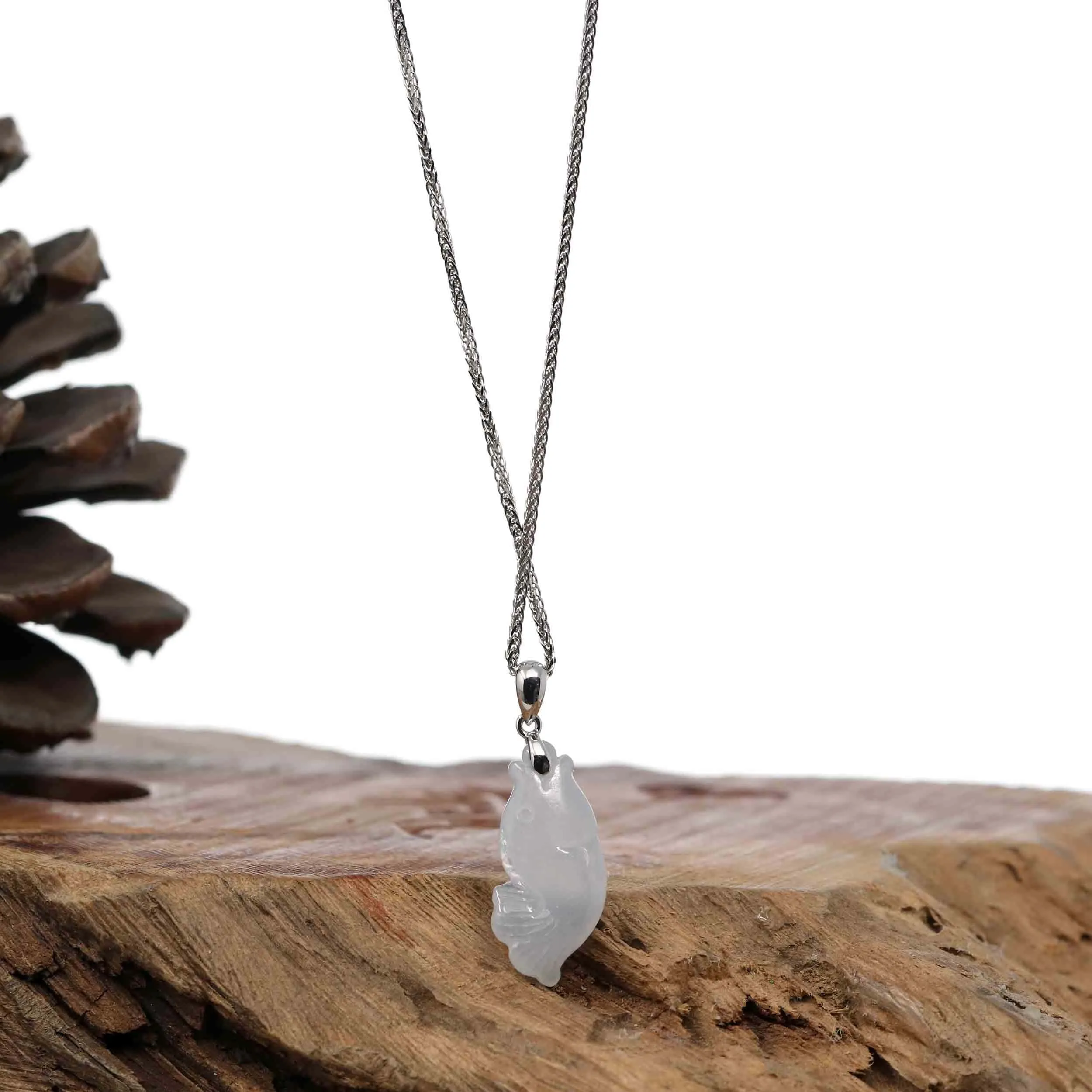 Baikalla "Prosperity Every Year (年年有鱼)" Lucky Fish Carving Pendant Necklace Natural Ice Jadeite Jade