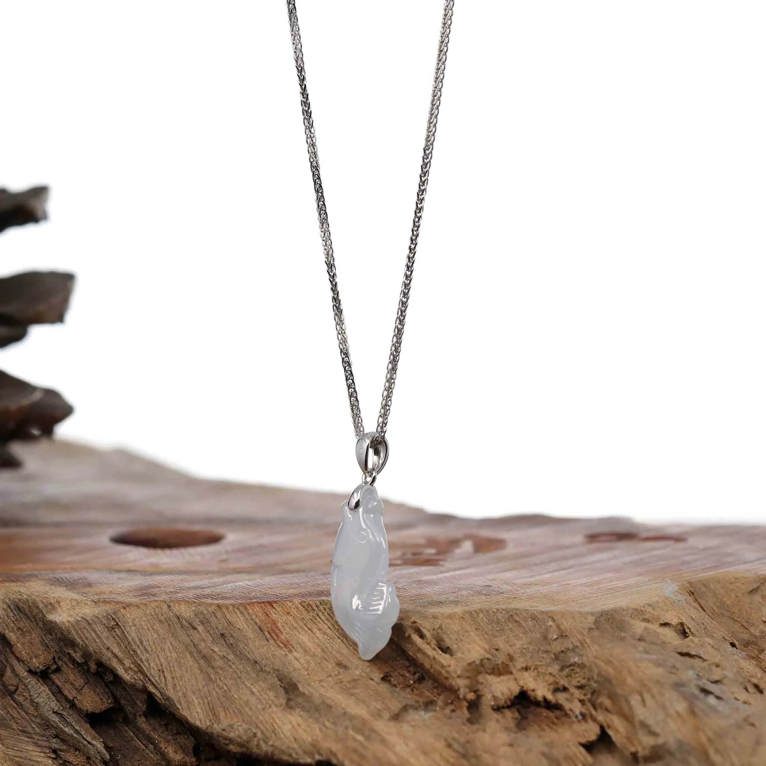 Baikalla "Prosperity Every Year (年年有鱼)" Lucky Fish Carving Pendant Necklace Natural Ice Jadeite Jade