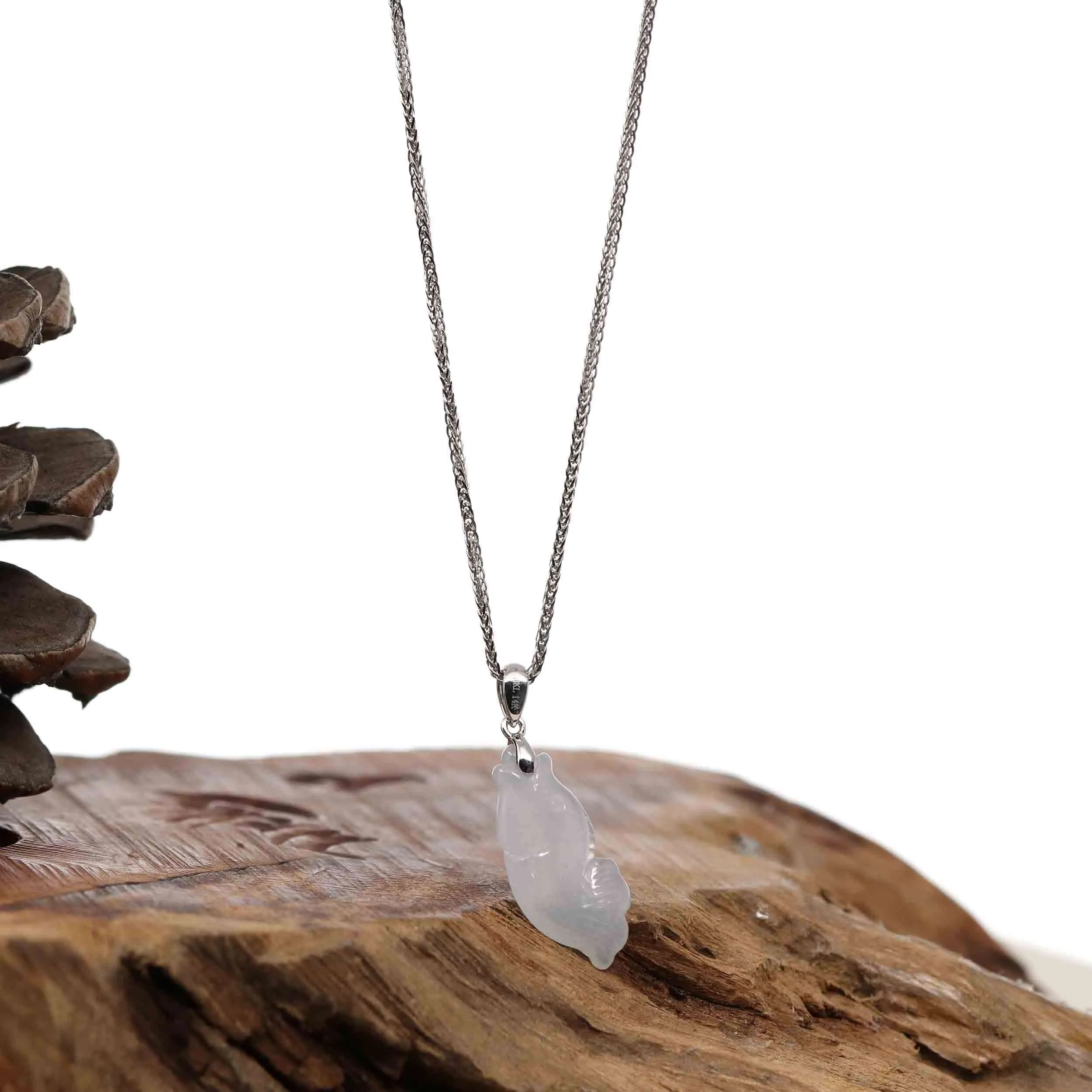 Baikalla "Prosperity Every Year (年年有鱼)" Lucky Fish Carving Pendant Necklace Natural Ice Jadeite Jade