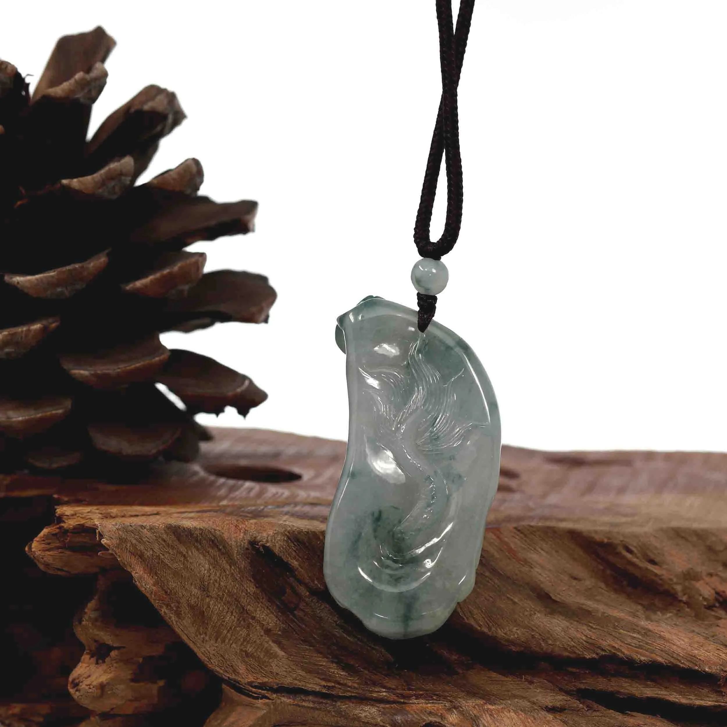 Baikalla "Roaring Dragon" Natural Jadeite Jade Blue Green Pendant Necklace For Men