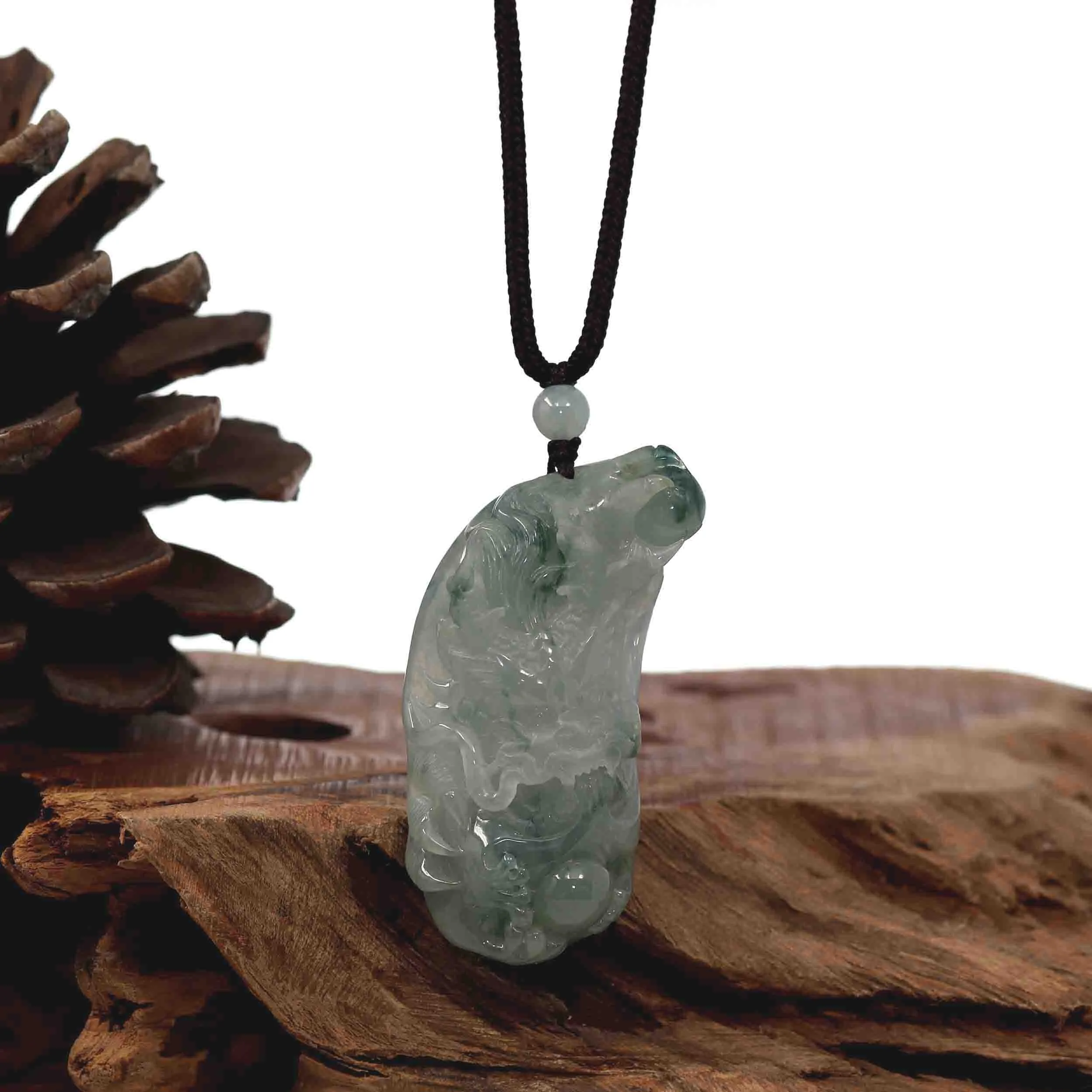 Baikalla "Roaring Dragon" Natural Jadeite Jade Blue Green Pendant Necklace For Men