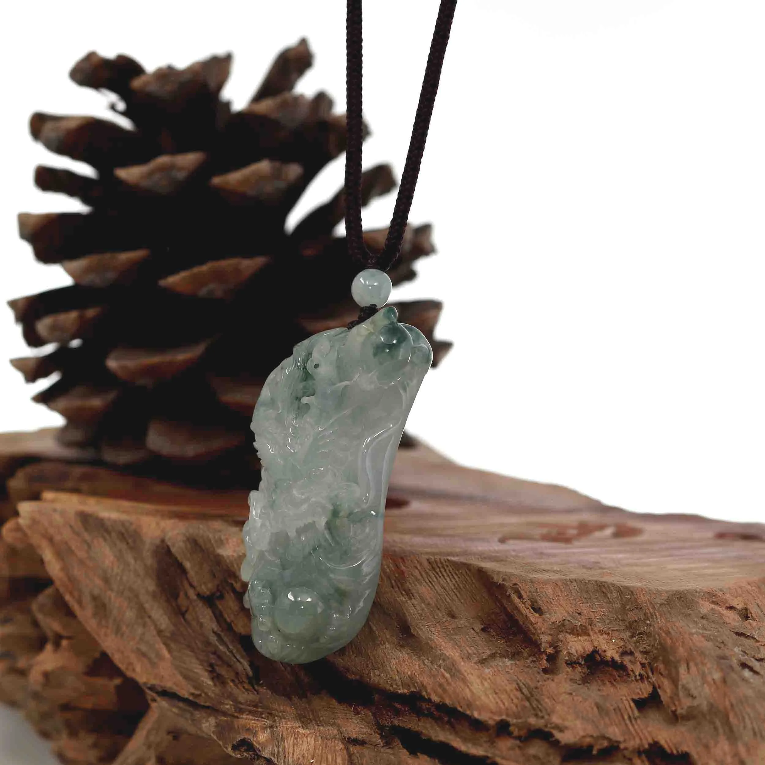 Baikalla "Roaring Dragon" Natural Jadeite Jade Blue Green Pendant Necklace For Men