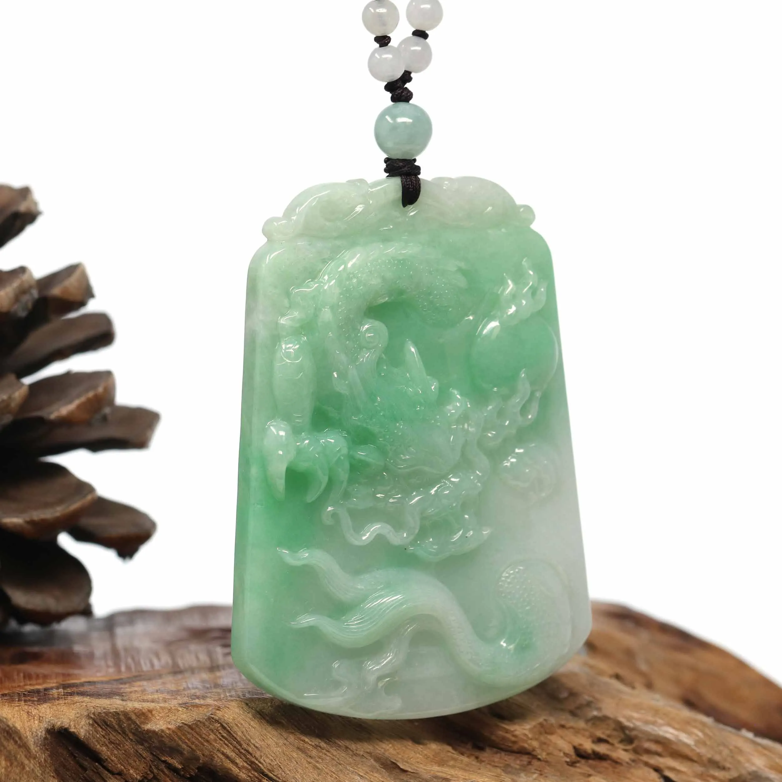 Baikalla "Roaring Dragon" Natural Jadeite Jade Green Pendant Necklace For Men, Collectibles