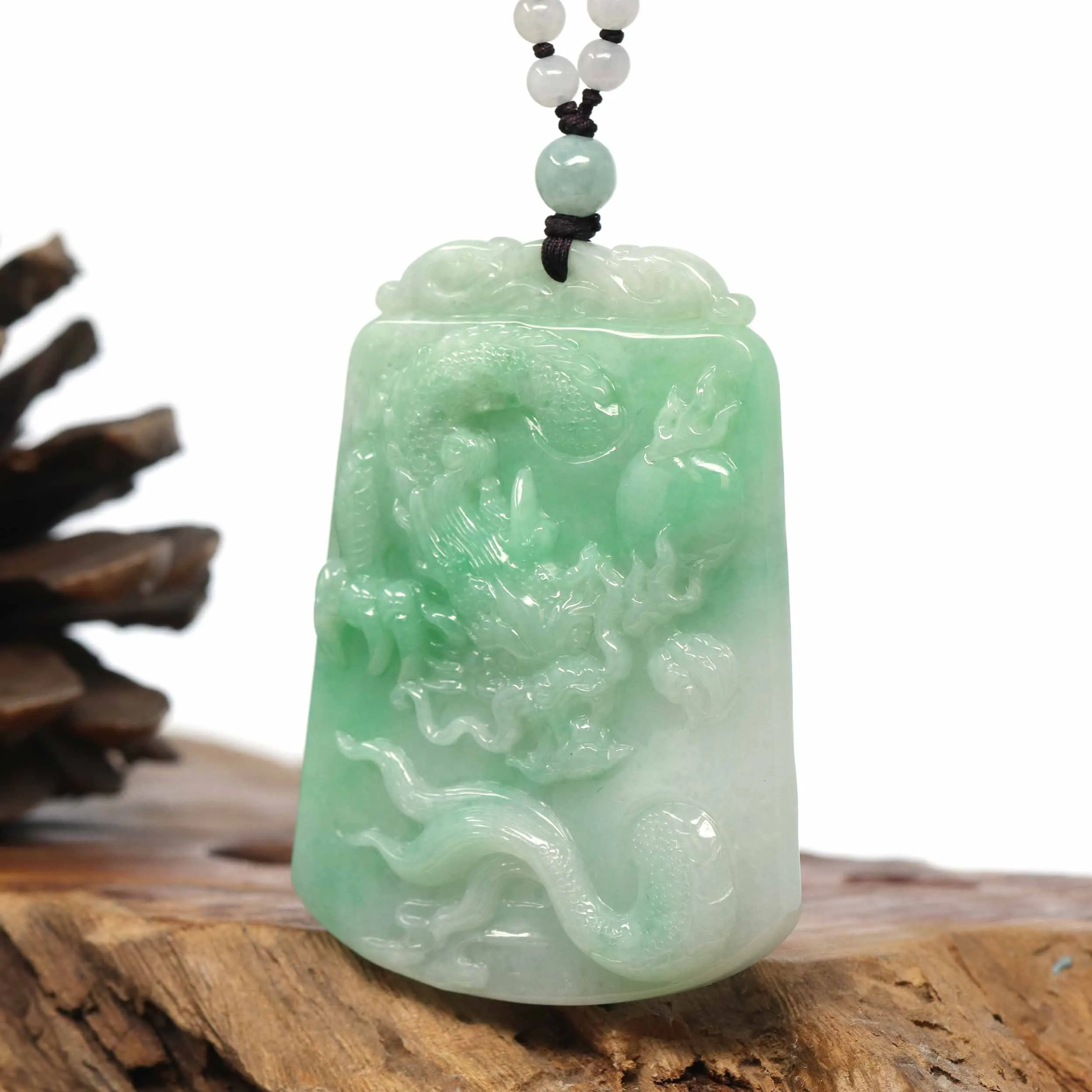Baikalla "Roaring Dragon" Natural Jadeite Jade Green Pendant Necklace For Men, Collectibles
