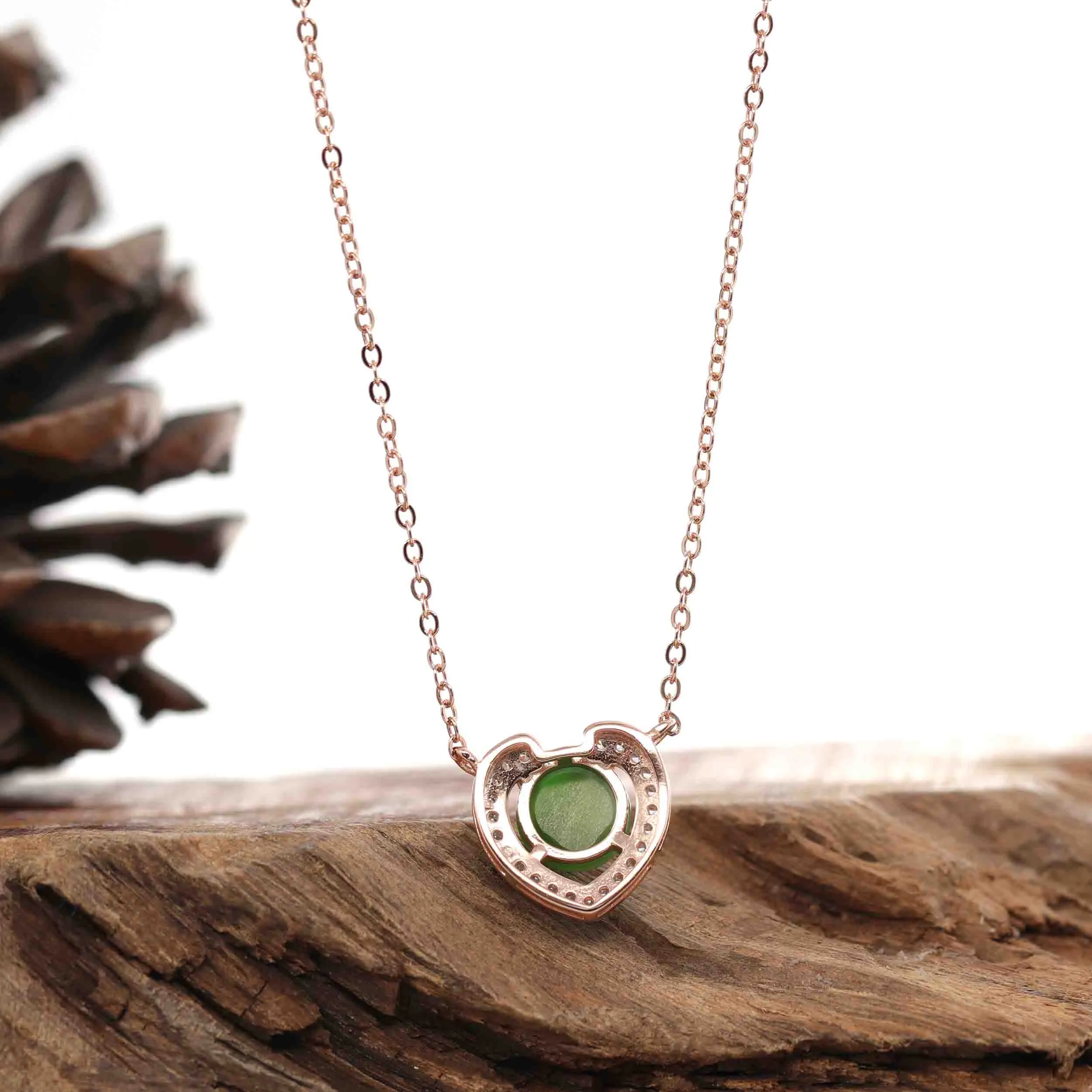 Baikalla™ Sterling Silver Real Green Nephrite Jade Love Pendant Necklace With CZ
