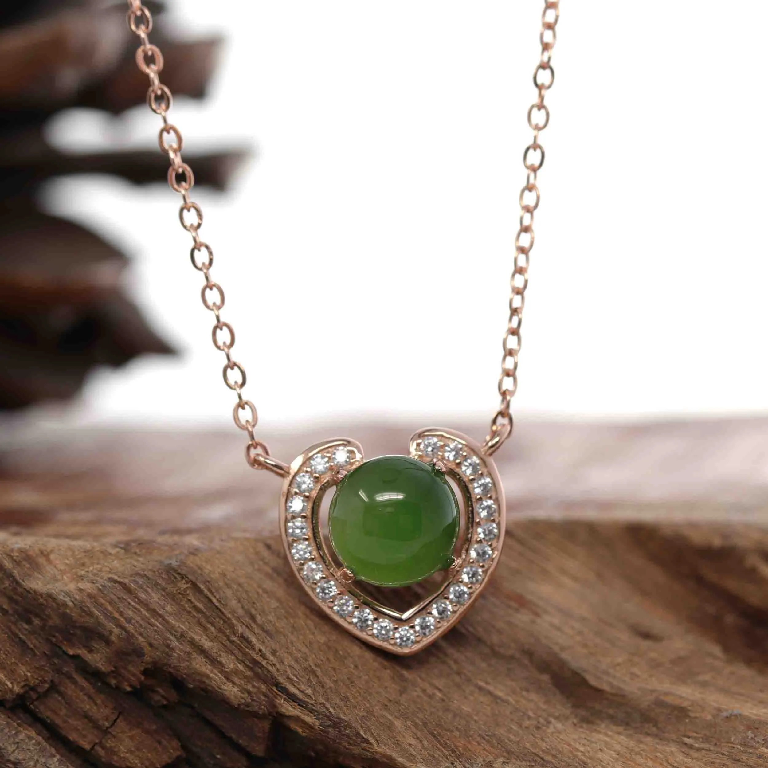 Baikalla™ Sterling Silver Real Green Nephrite Jade Love Pendant Necklace With CZ
