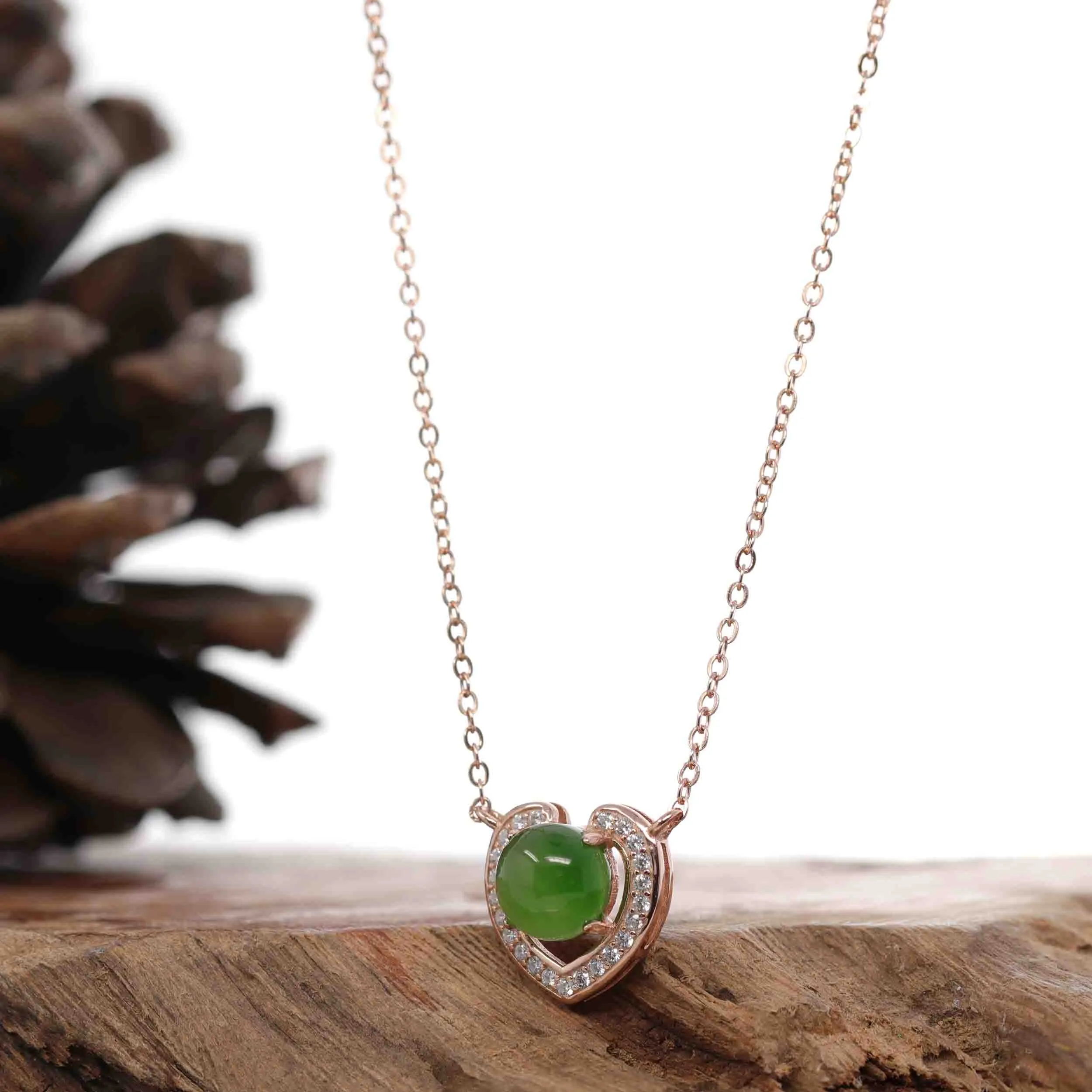 Baikalla™ Sterling Silver Real Green Nephrite Jade Love Pendant Necklace With CZ