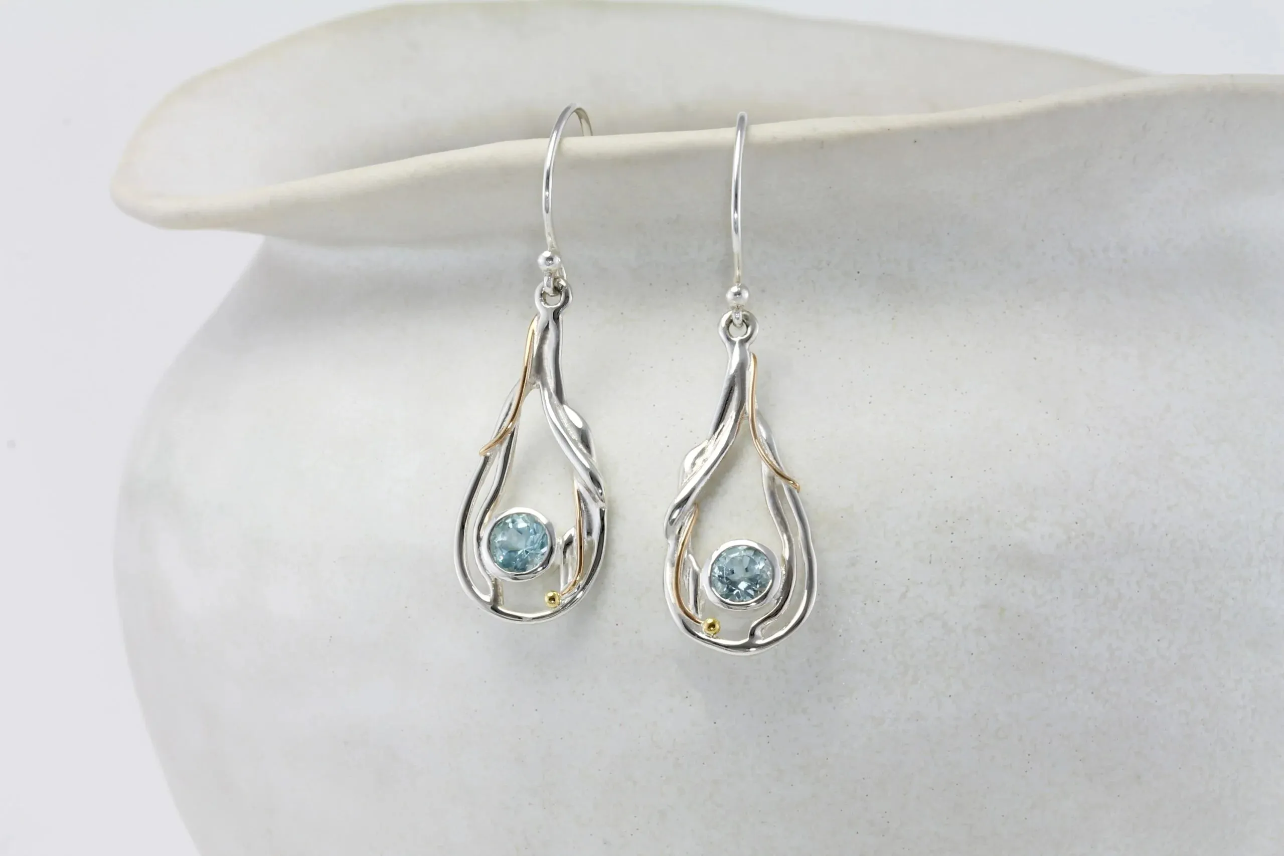 Banyan Organic Teardrop Undulating Blue Topaz Earrings