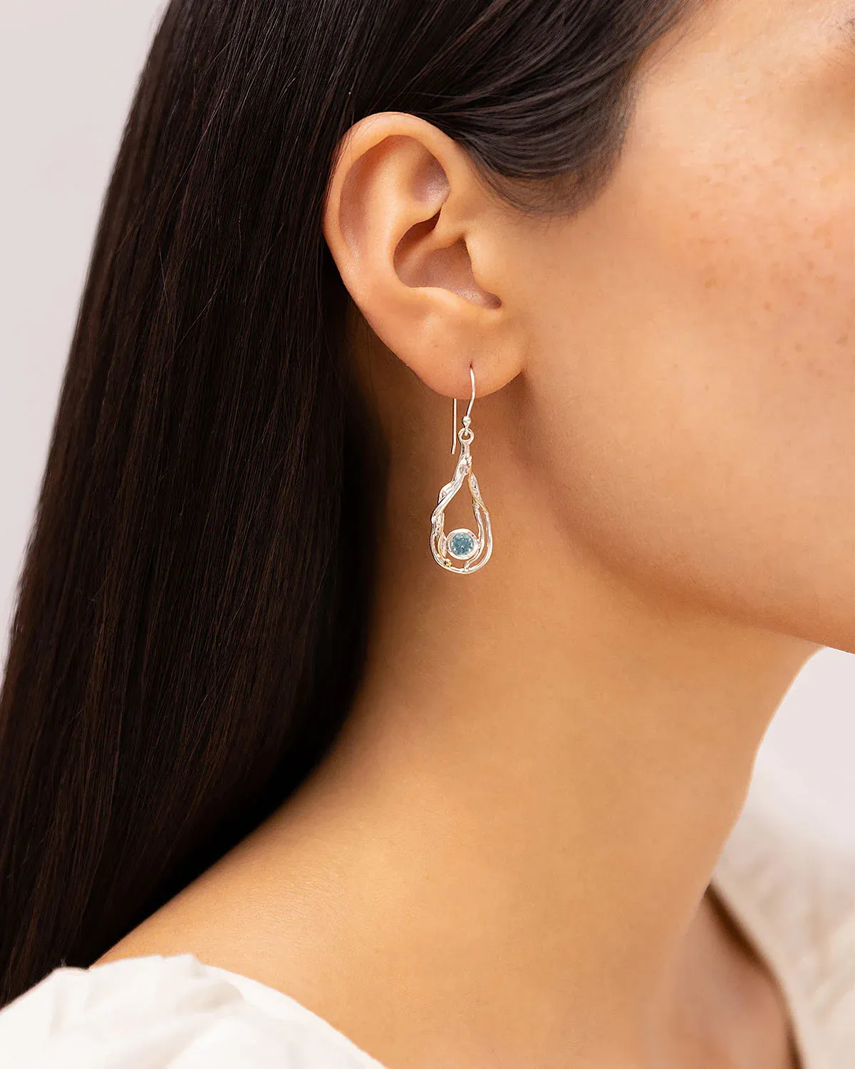 Banyan Organic Teardrop Undulating Blue Topaz Earrings