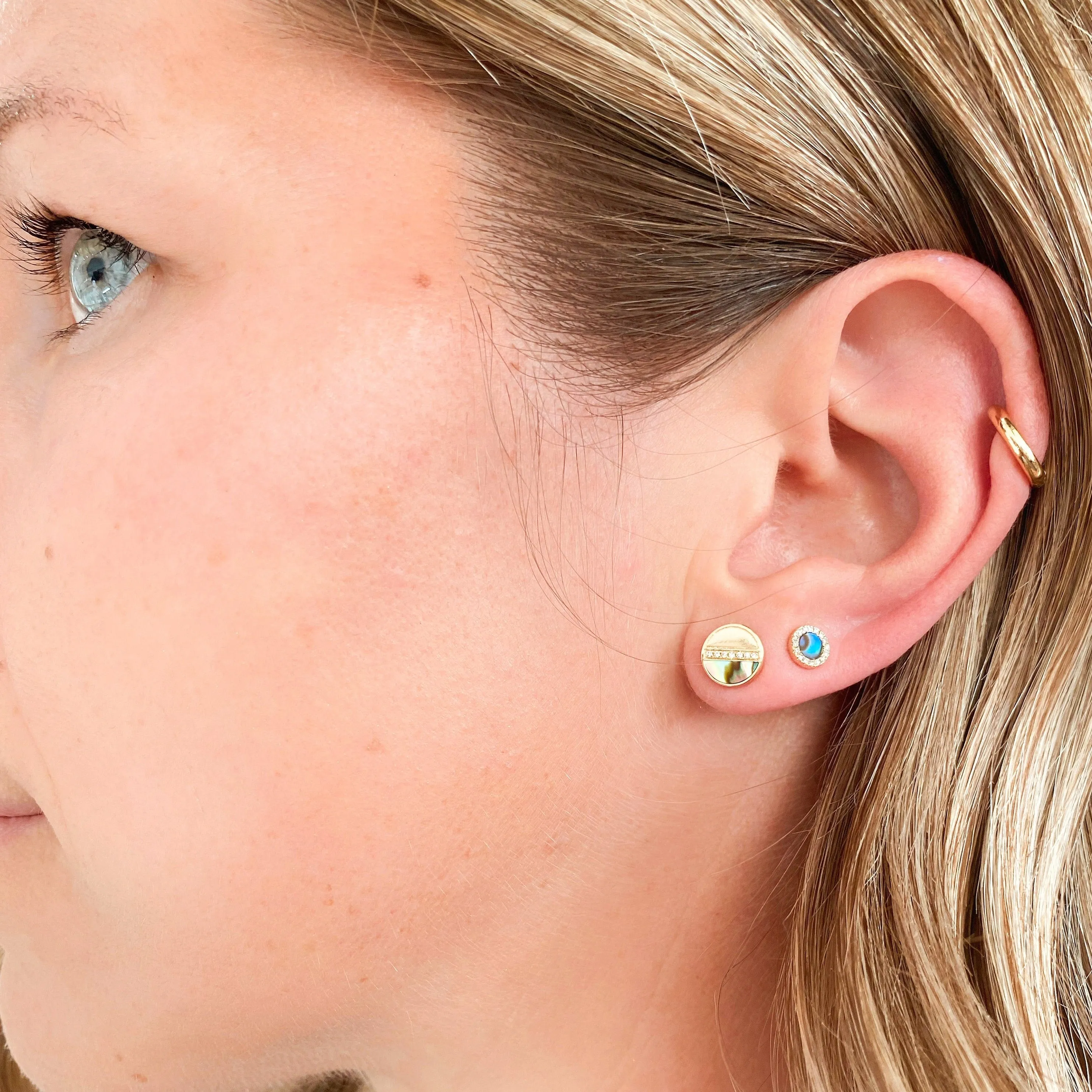 Bassali - 14K Abalone and Diamond Halo Earring