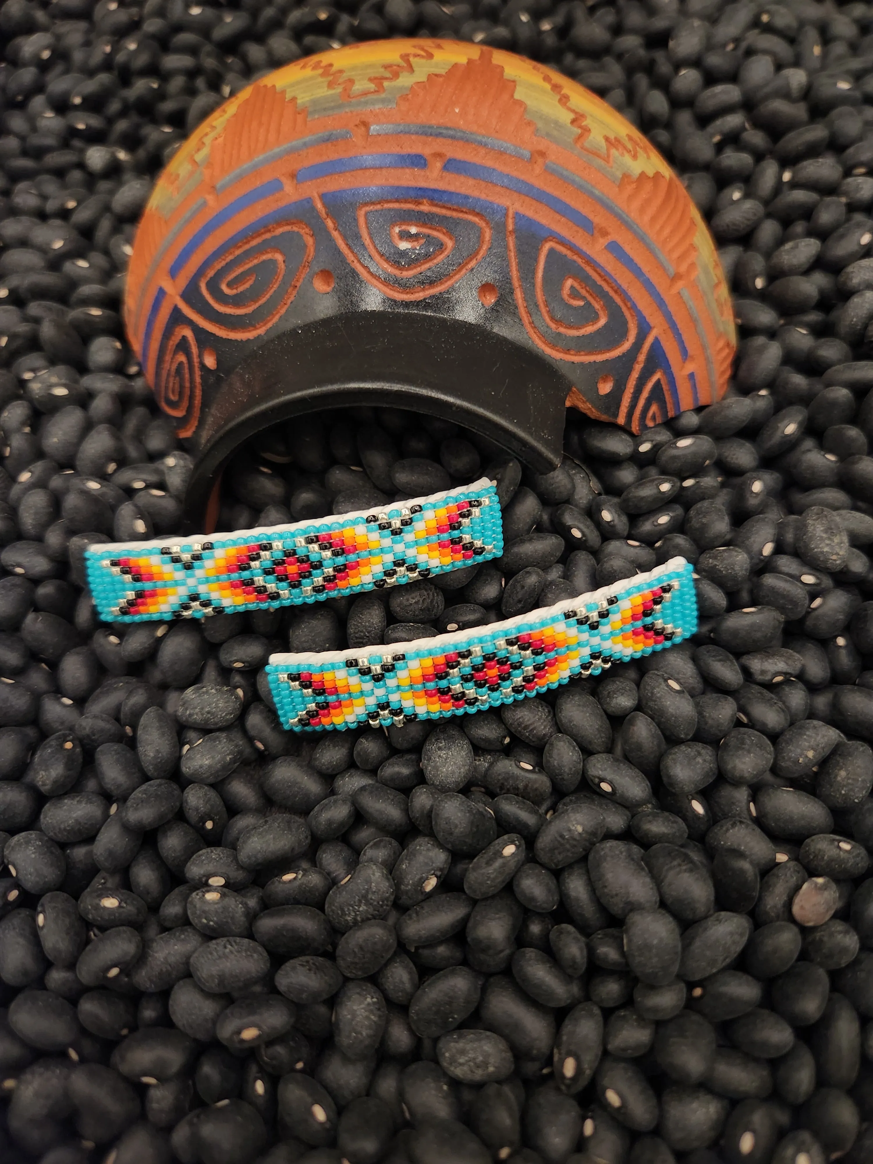 BEADED BARRETTES (PAIR)TURQUOISE - SHARON HUNT