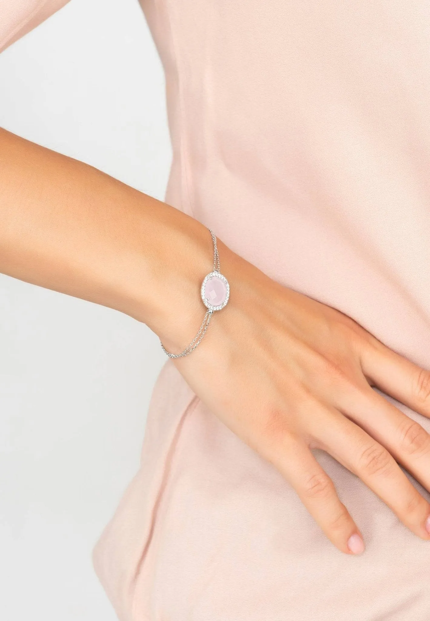 Beatrice Oval Gemstone Bracelet Silver Rose Quartz