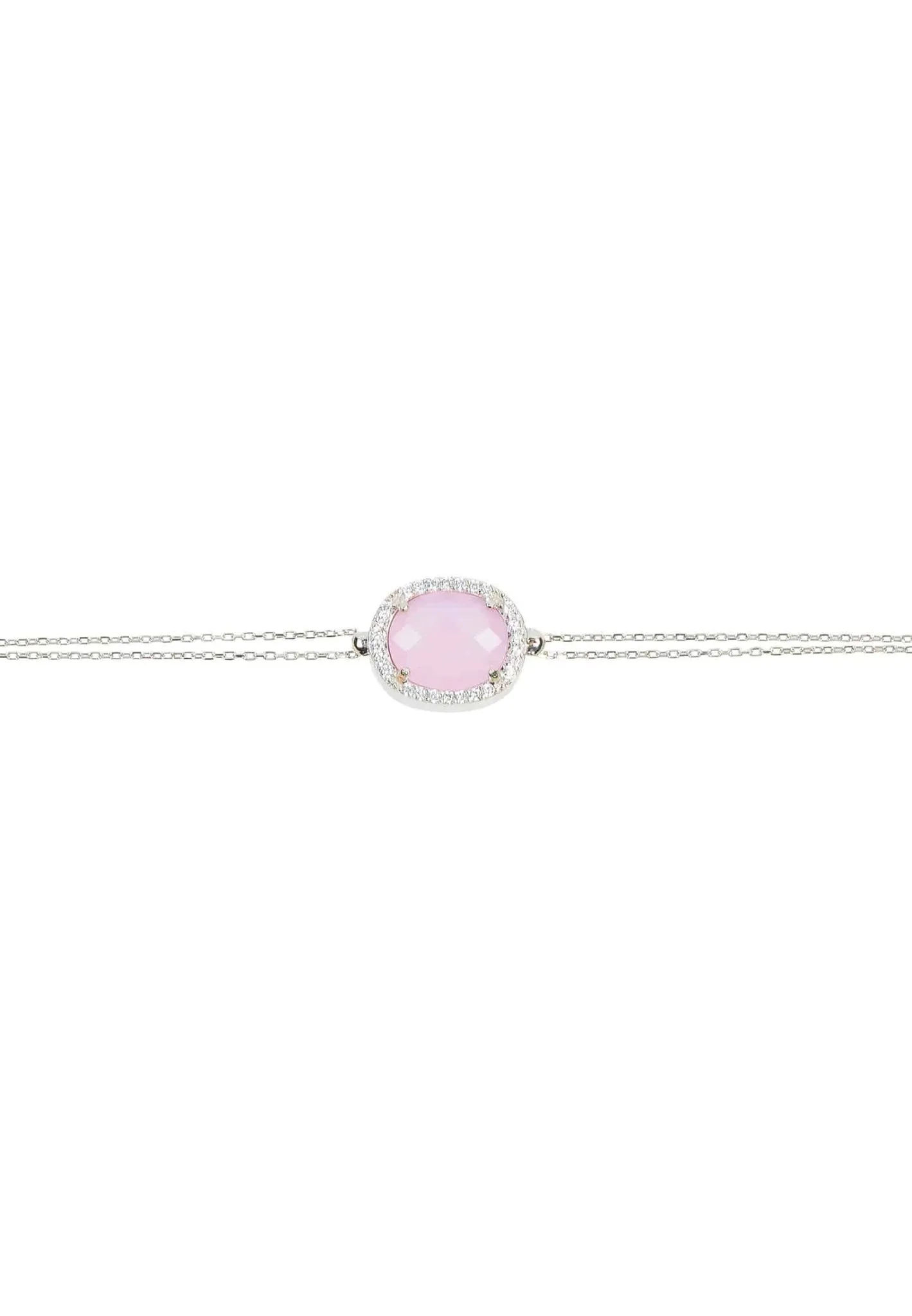 Beatrice Oval Gemstone Bracelet Silver Rose Quartz