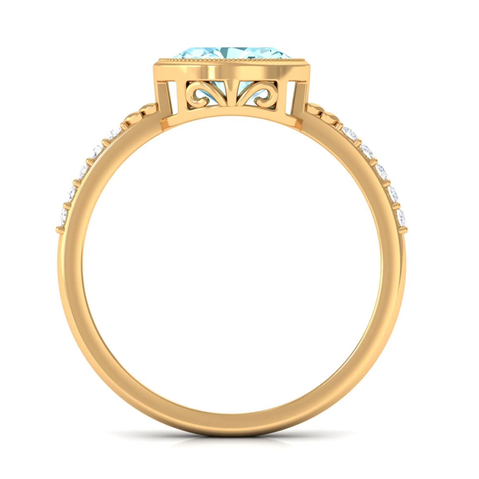 Bezel Set Oval Aquamarine East West Engagement Ring with Diamond