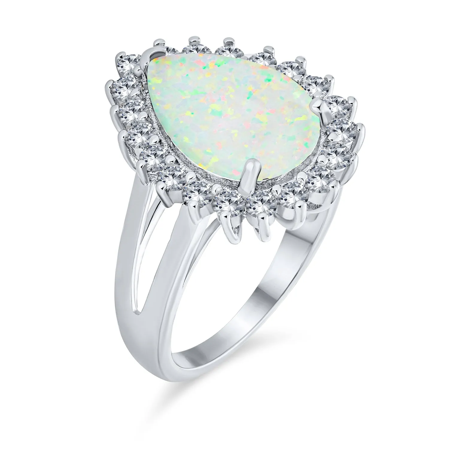 Big Halo 7-10CT Oval Teardrop White Opal Engagement Ring .925 Silver