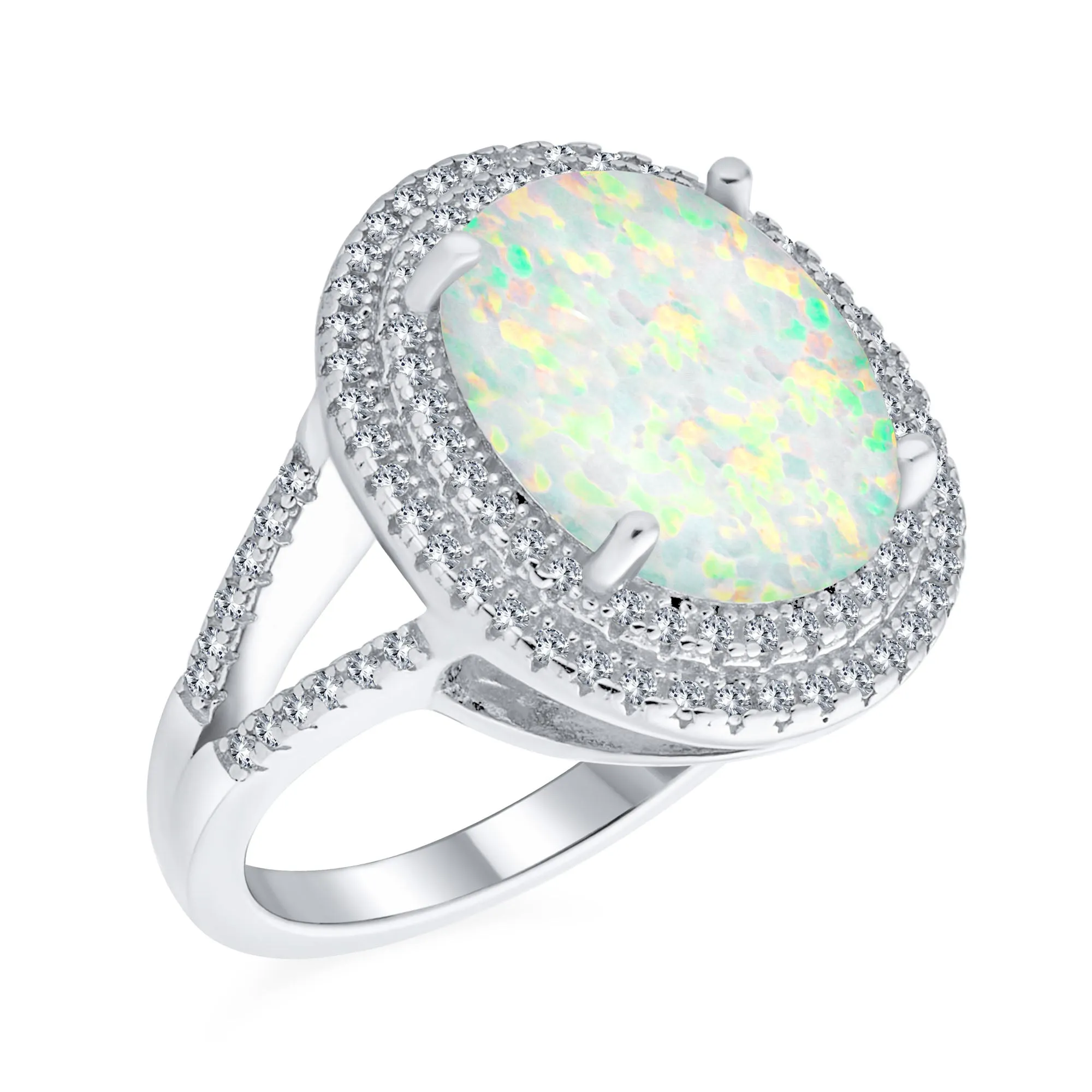 Big Halo 7-10CT Oval Teardrop White Opal Engagement Ring .925 Silver