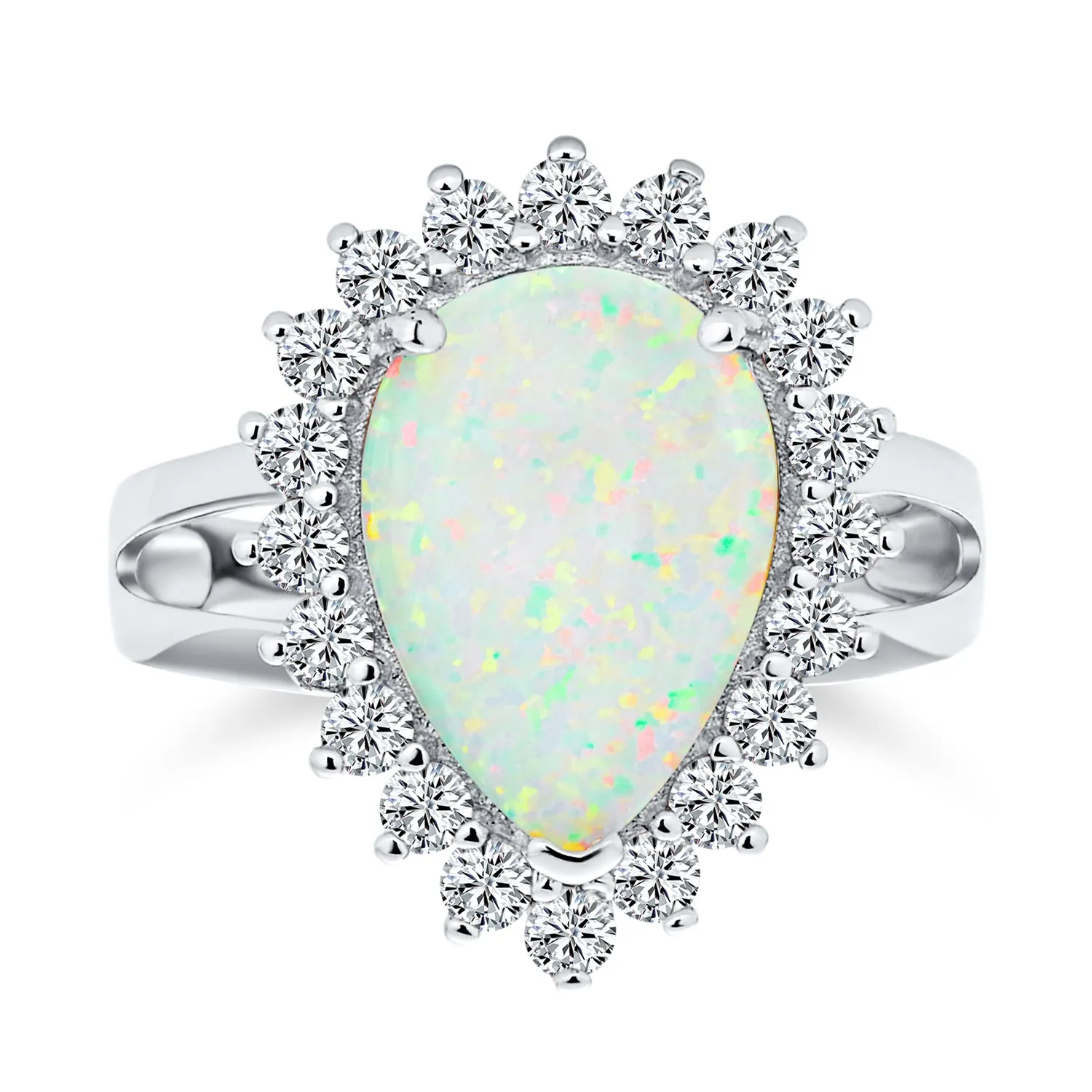 Big Halo 7-10CT Oval Teardrop White Opal Engagement Ring .925 Silver