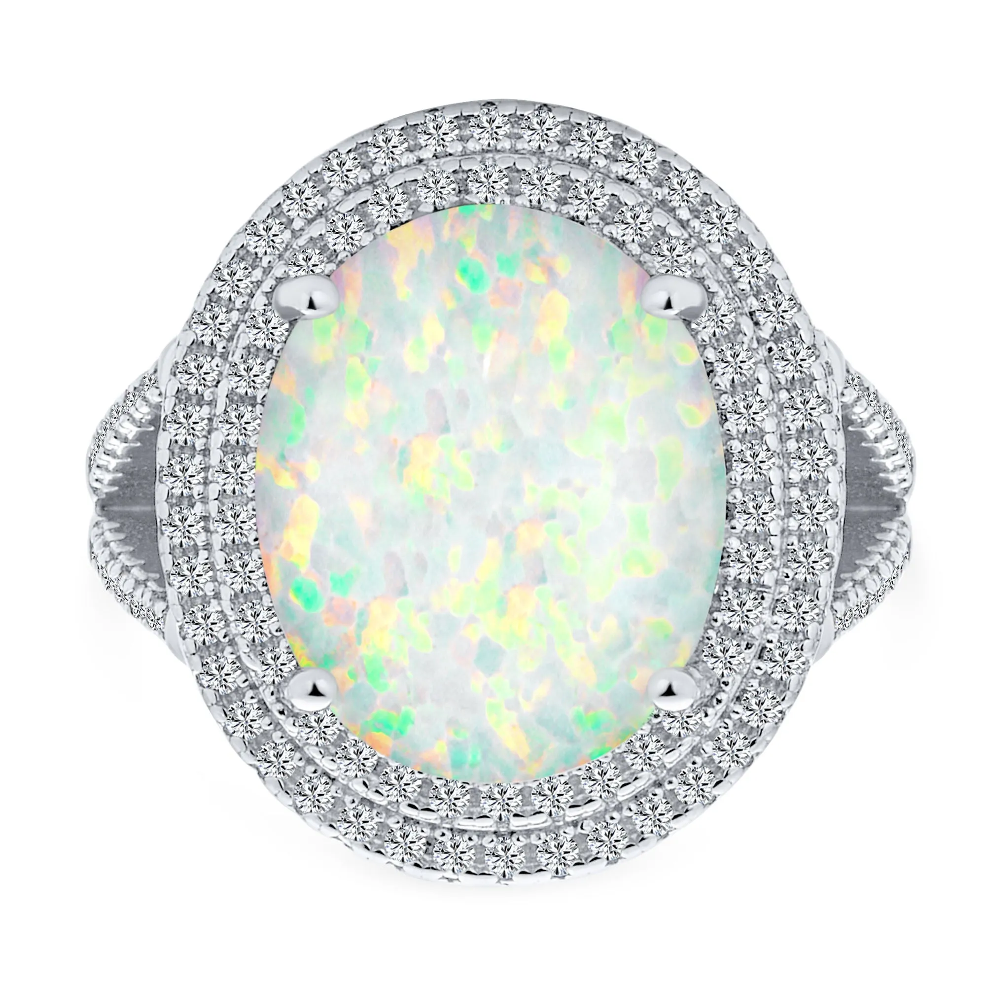 Big Halo 7-10CT Oval Teardrop White Opal Engagement Ring .925 Silver