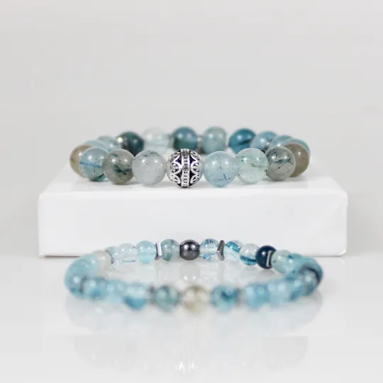 Blue Rutilated Quartz Bead Bracelet Set