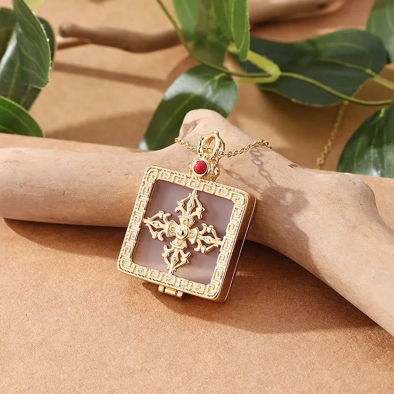Buddha Stones 24K Gold Plated White Jade Double Dorje Protection Luck Necklace Pendant