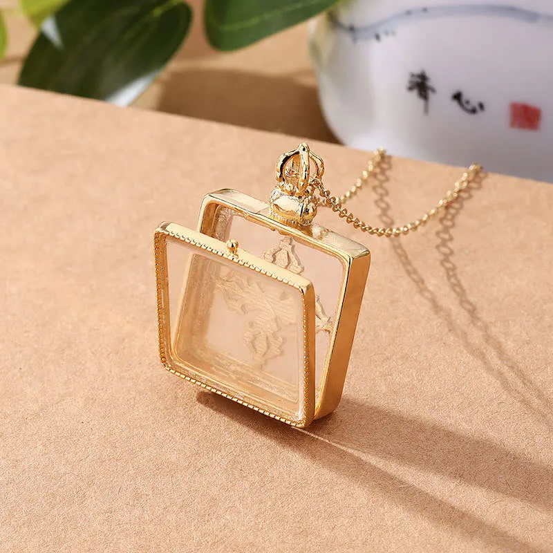 Buddha Stones 24K Gold Plated White Jade Double Dorje Protection Luck Necklace Pendant