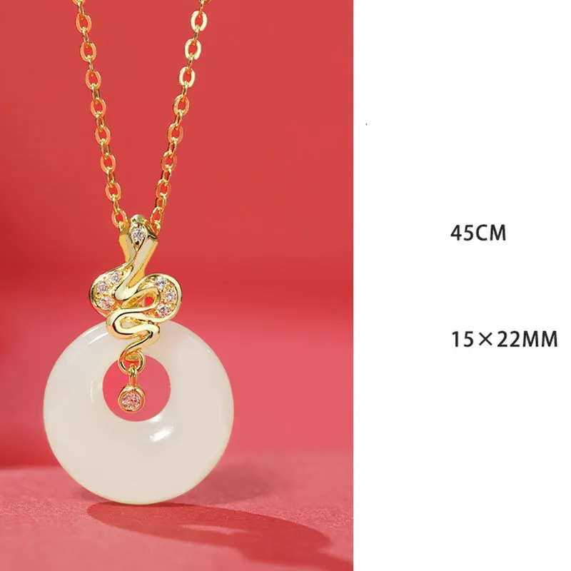 Buddha Stones 925 Sterling Silver Hetian Jade Year Of The Snake Peace Buckle Luck Blessing Necklace Pendant