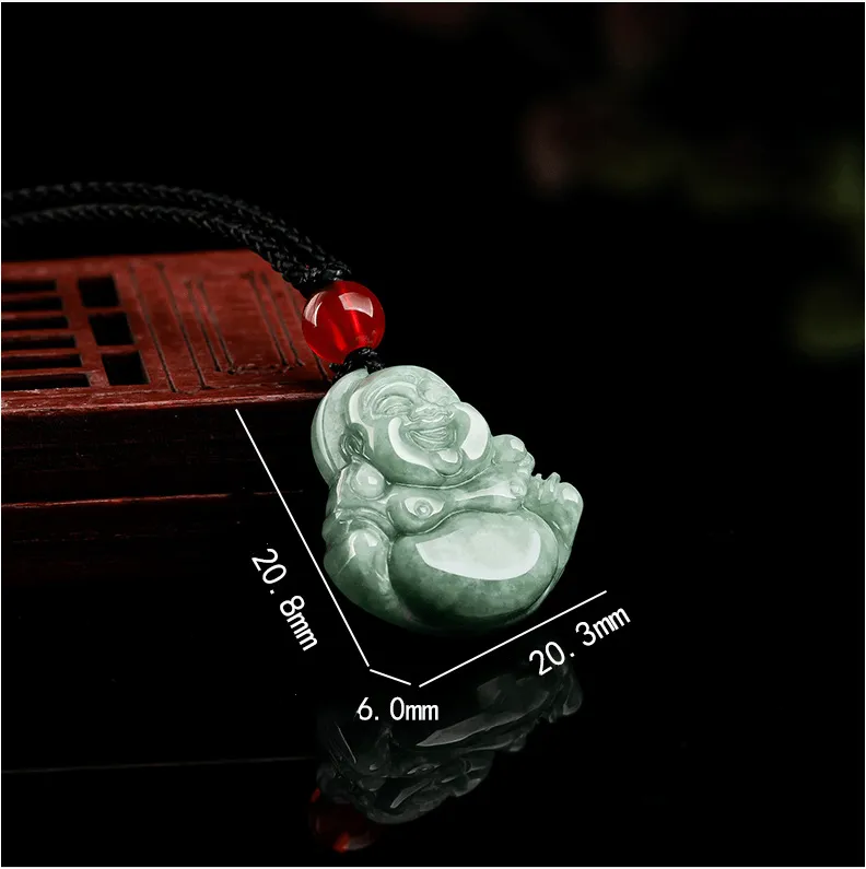 Buddhisttemple Natural Jade Laughing Buddha Necklace