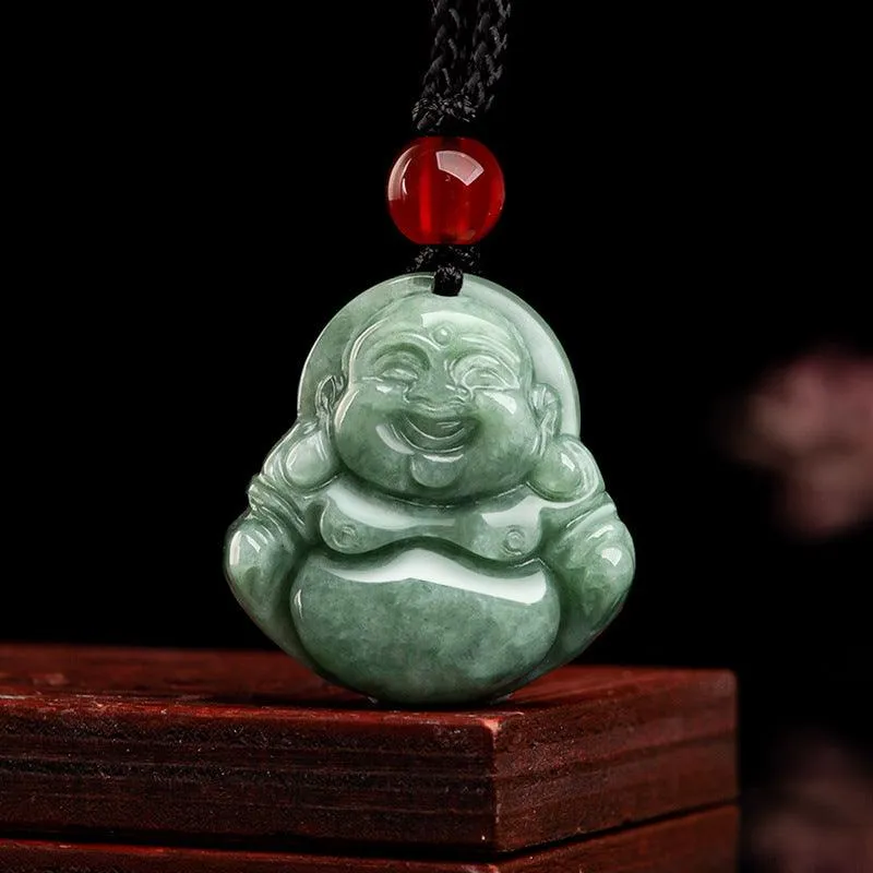 Buddhisttemple Natural Jade Laughing Buddha Necklace