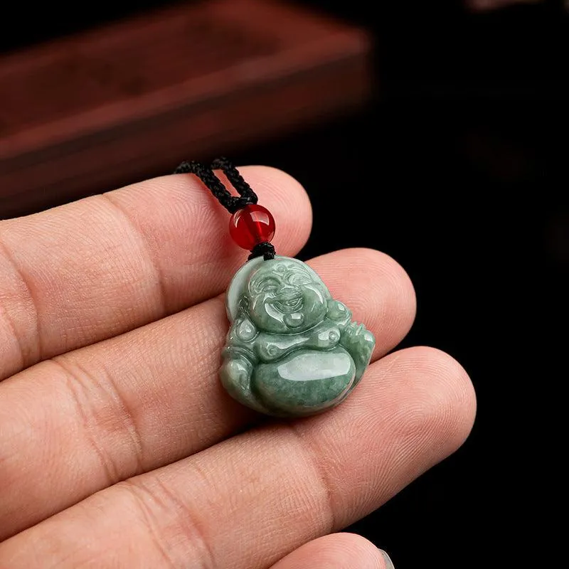Buddhisttemple Natural Jade Laughing Buddha Necklace