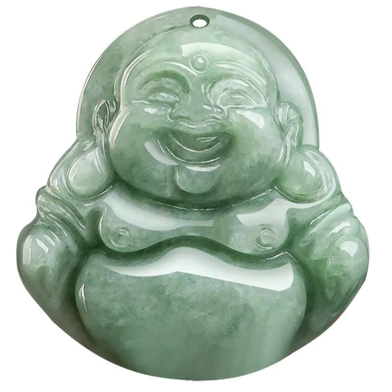 Buddhisttemple Natural Jade Laughing Buddha Necklace