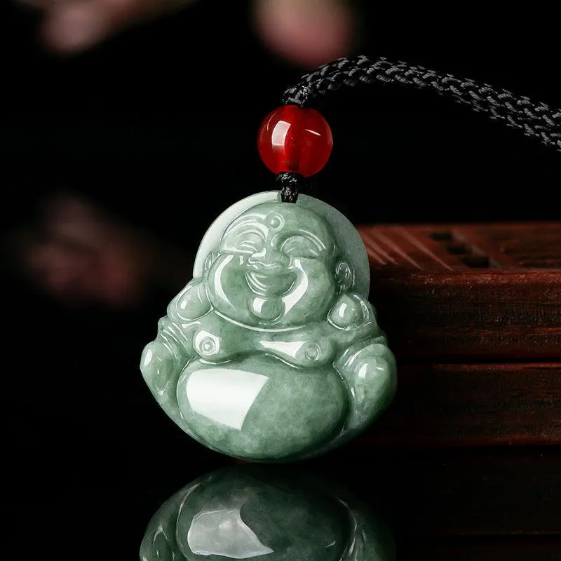 Buddhisttemple Natural Jade Laughing Buddha Necklace