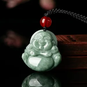 Buddhisttemple Natural Jade Laughing Buddha Necklace
