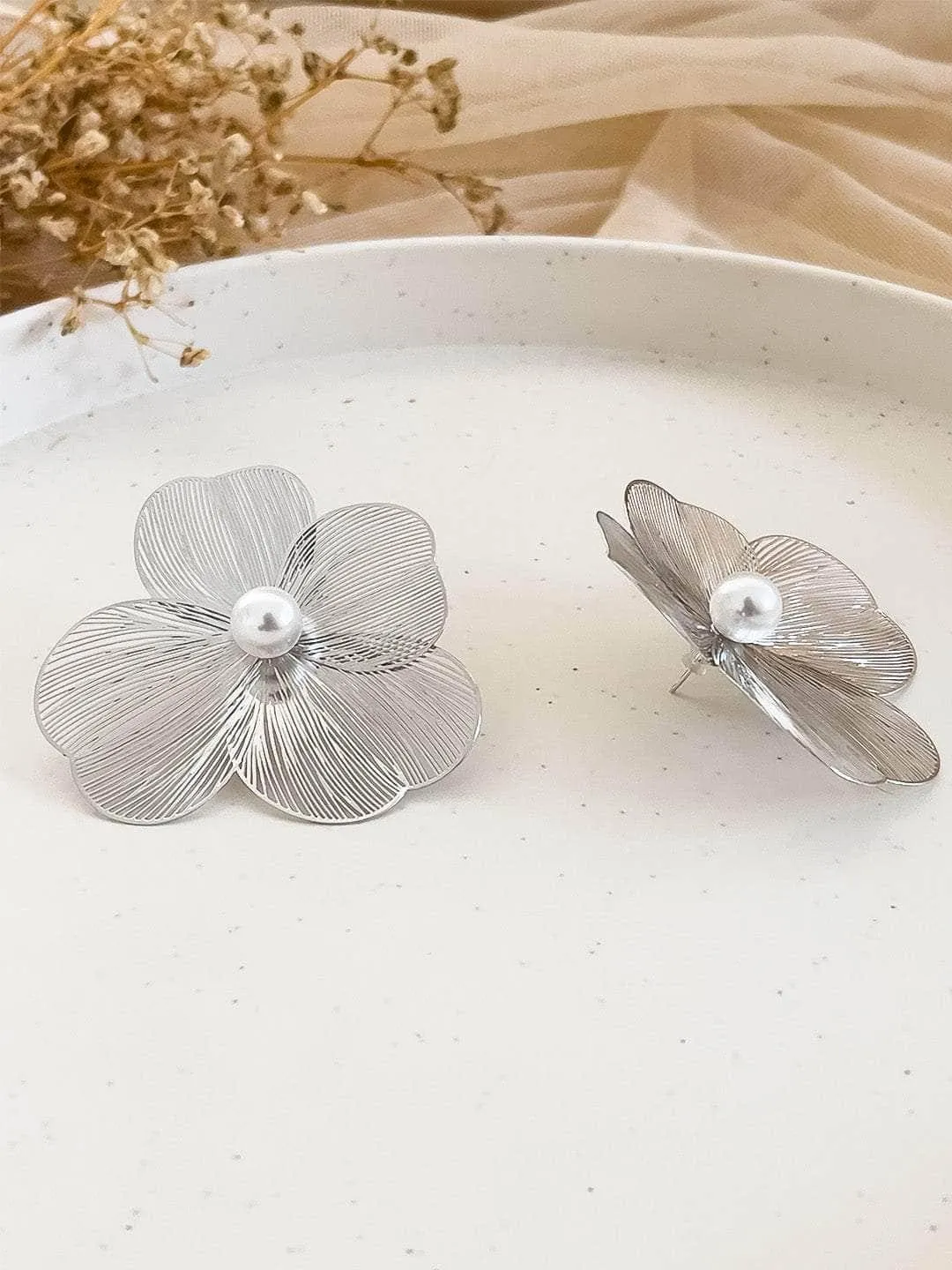 Camellia Brushed Finish Stud Earrings