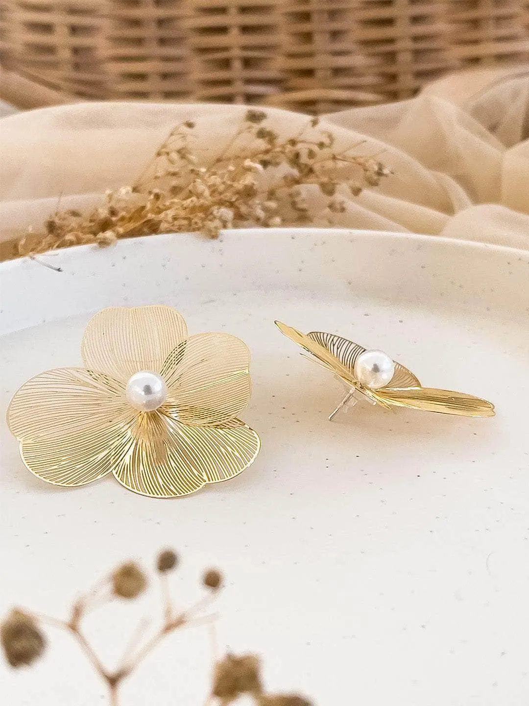 Camellia Brushed Finish Stud Earrings