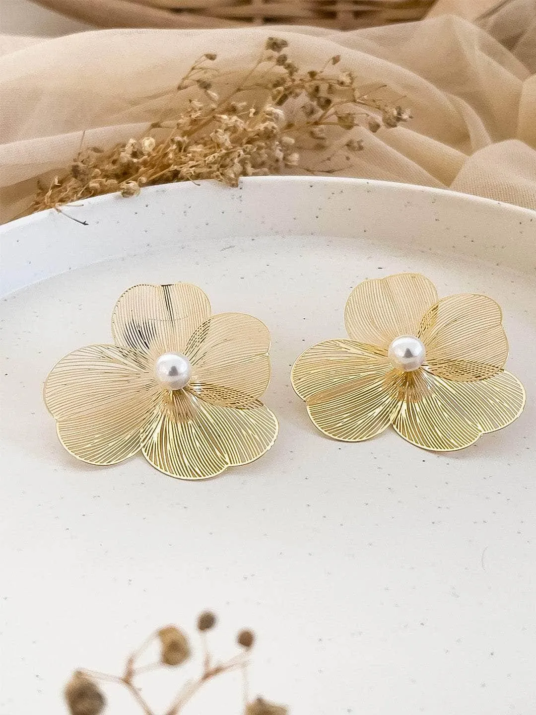 Camellia Brushed Finish Stud Earrings