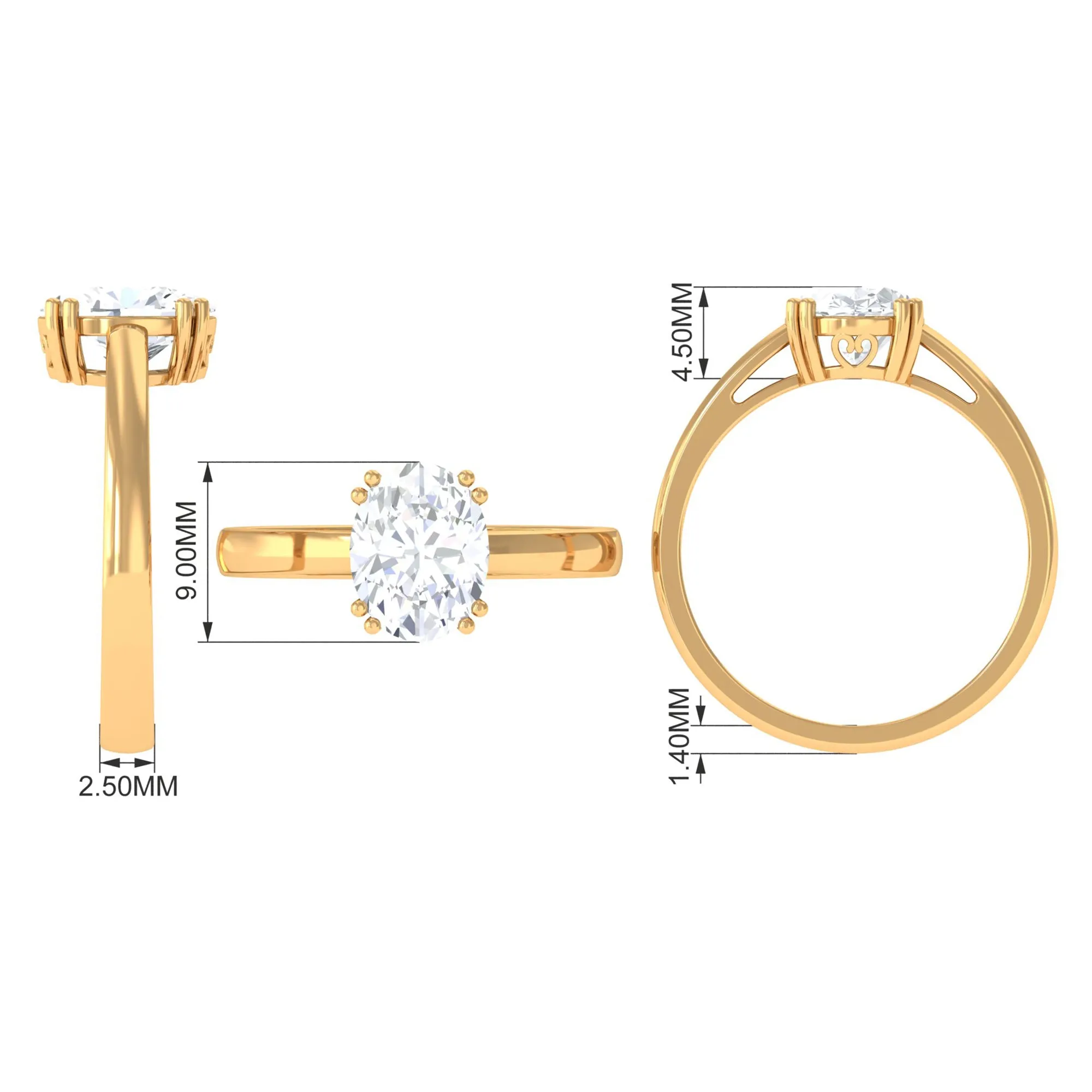 Certified Moissanite Oval Cut Engagement Ring