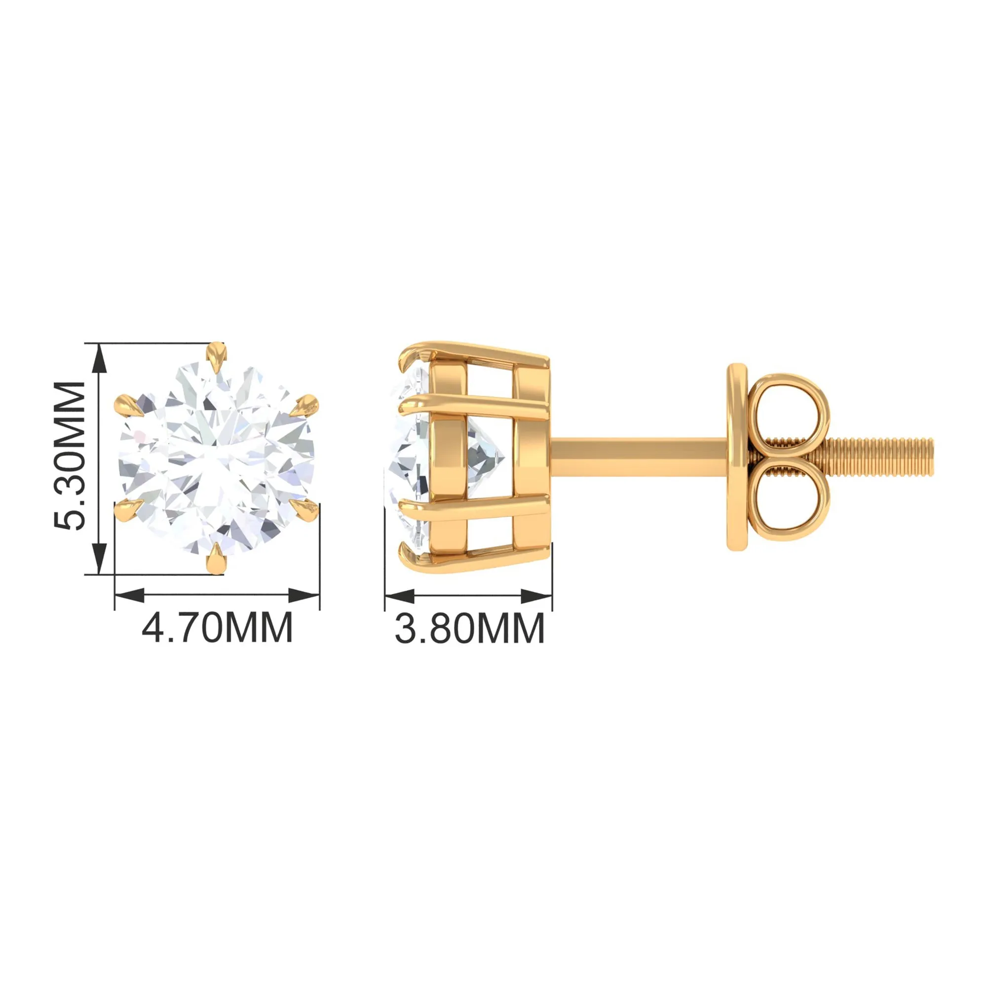 Certified Zircon Solitaire Screw Back Stud Earrings