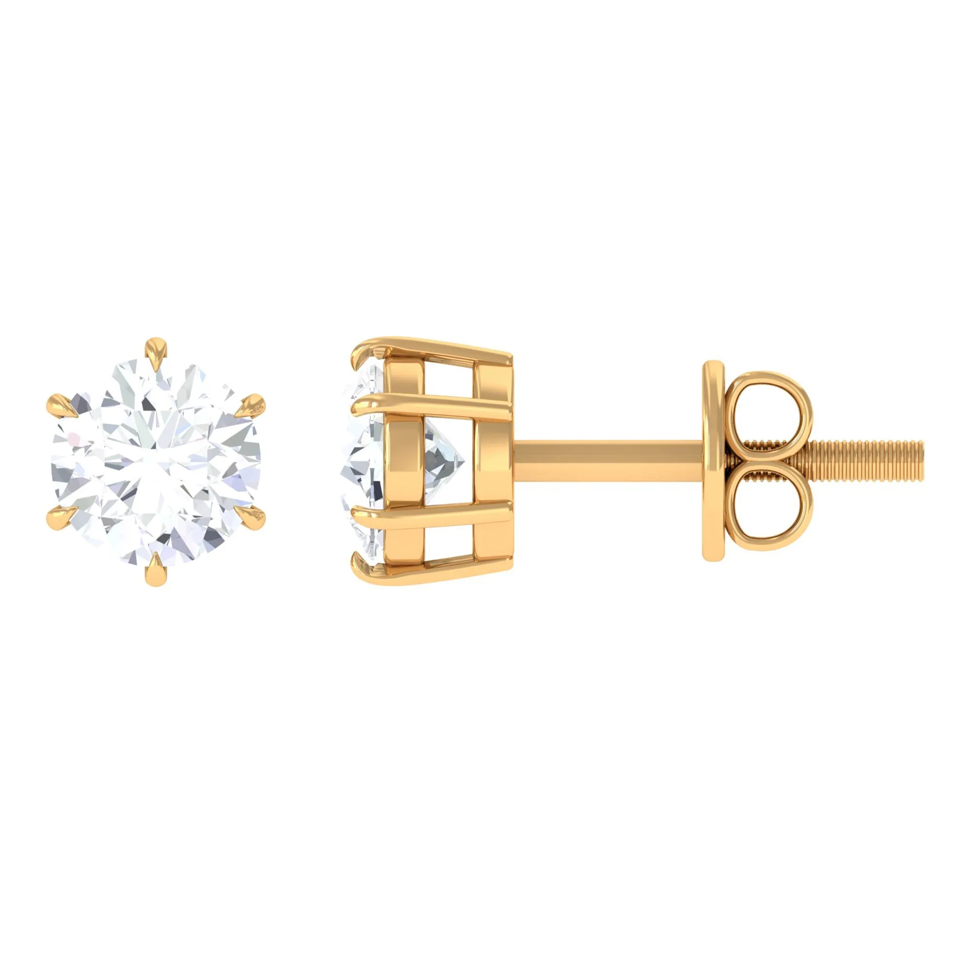 Certified Zircon Solitaire Screw Back Stud Earrings