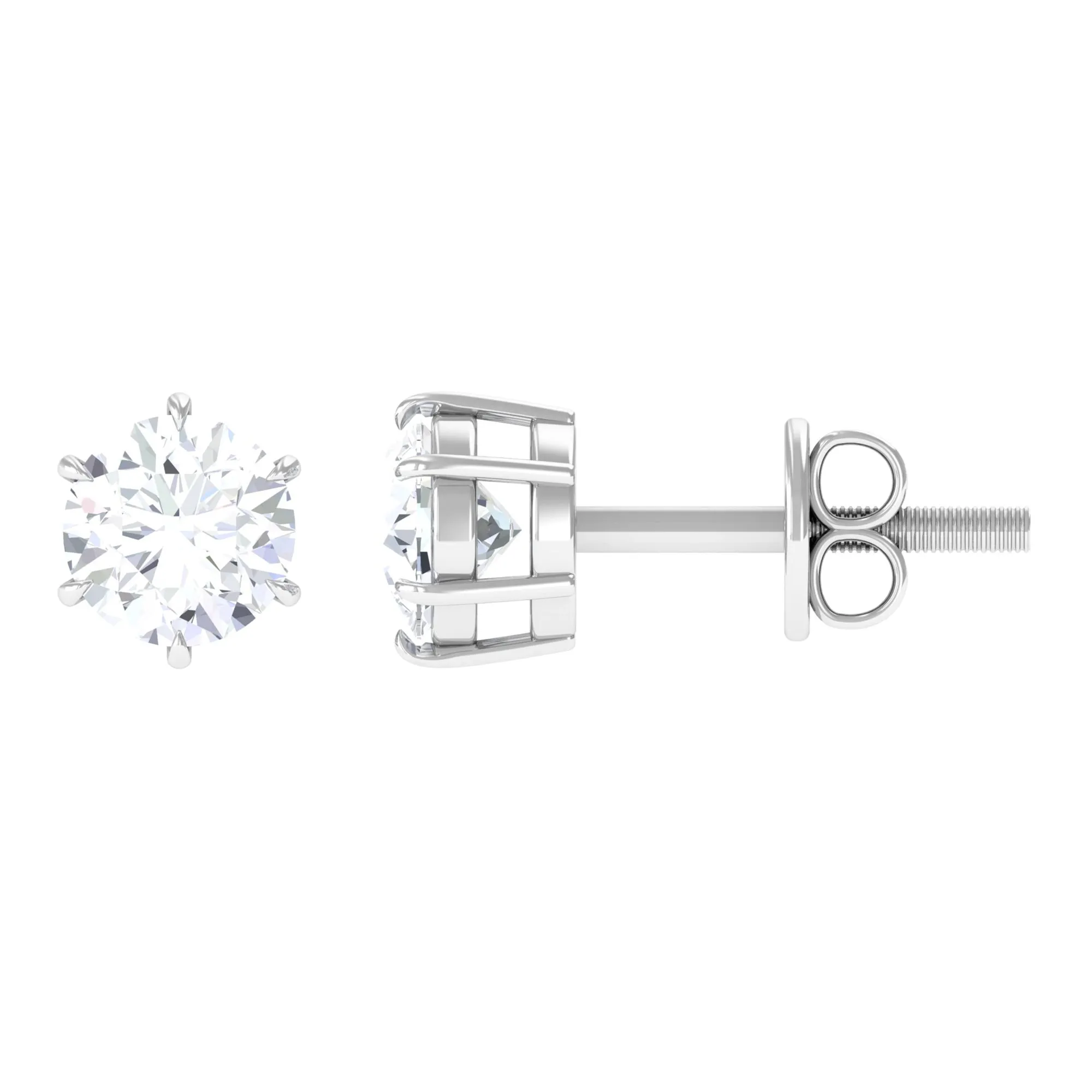 Certified Zircon Solitaire Screw Back Stud Earrings