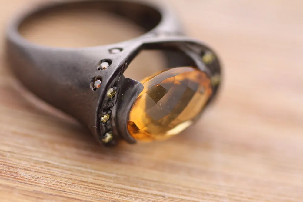 Citrine, Yellow Sapphire, Cognac and yellow diamond ring