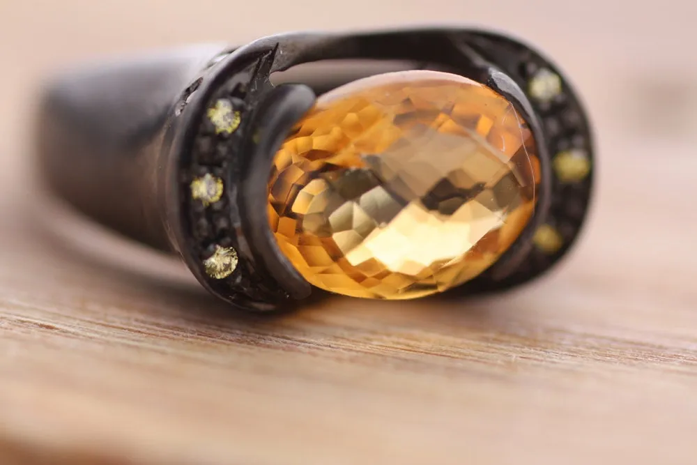 Citrine, Yellow Sapphire, Cognac and yellow diamond ring
