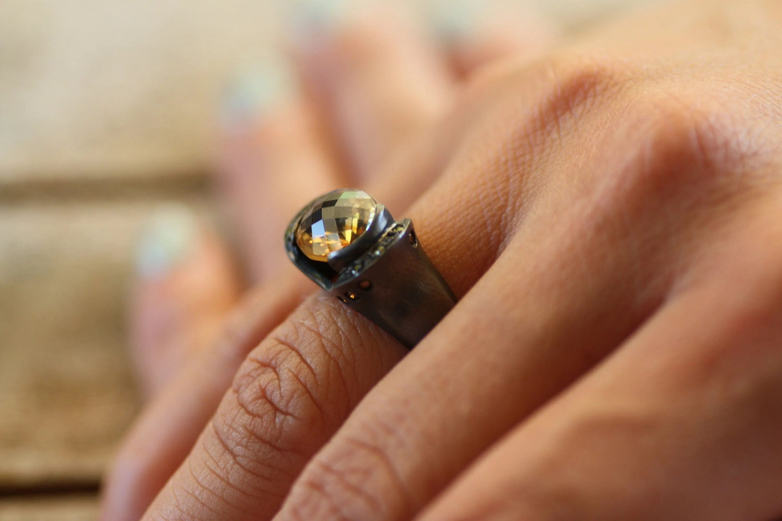 Citrine, Yellow Sapphire, Cognac and yellow diamond ring