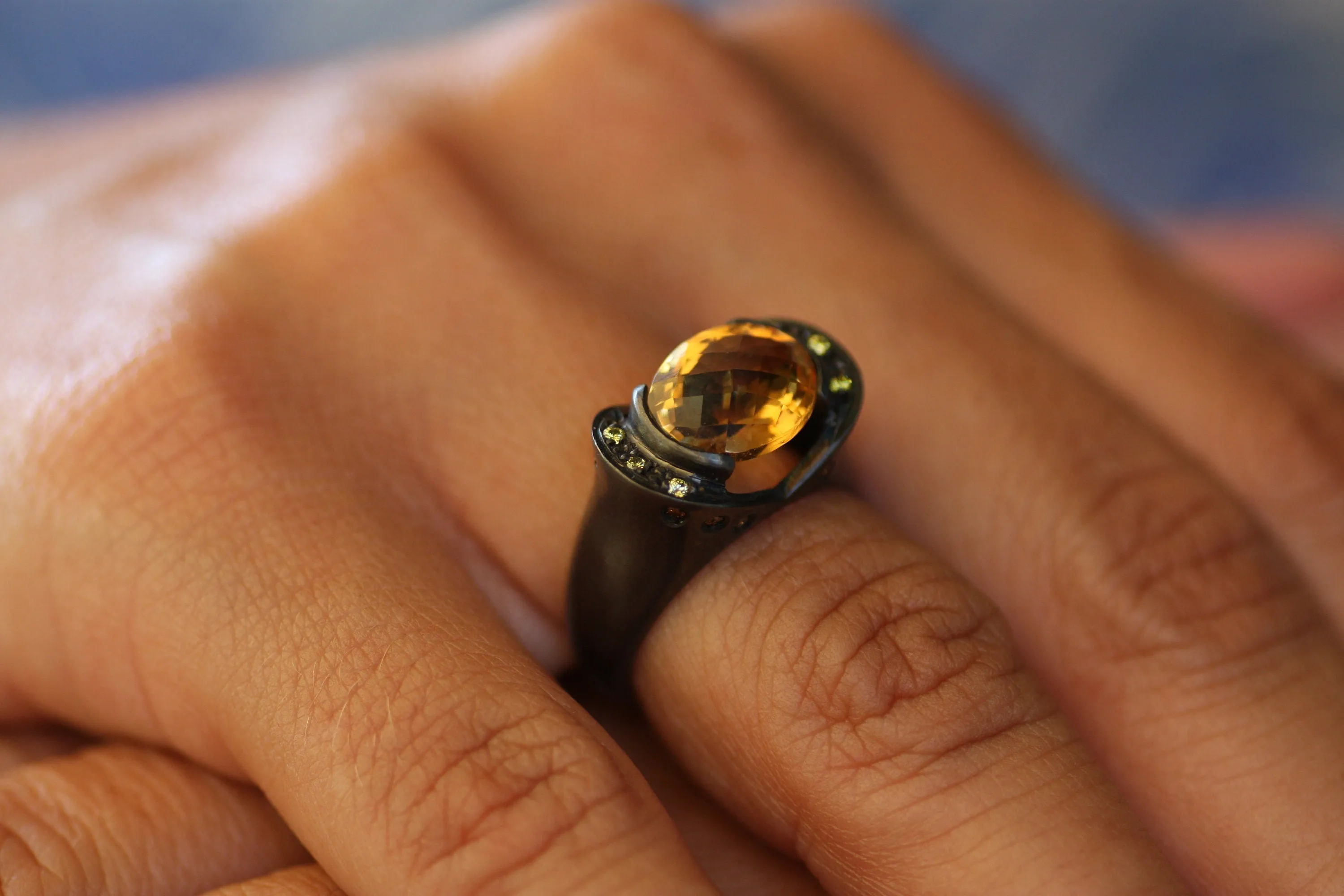 Citrine, Yellow Sapphire, Cognac and yellow diamond ring